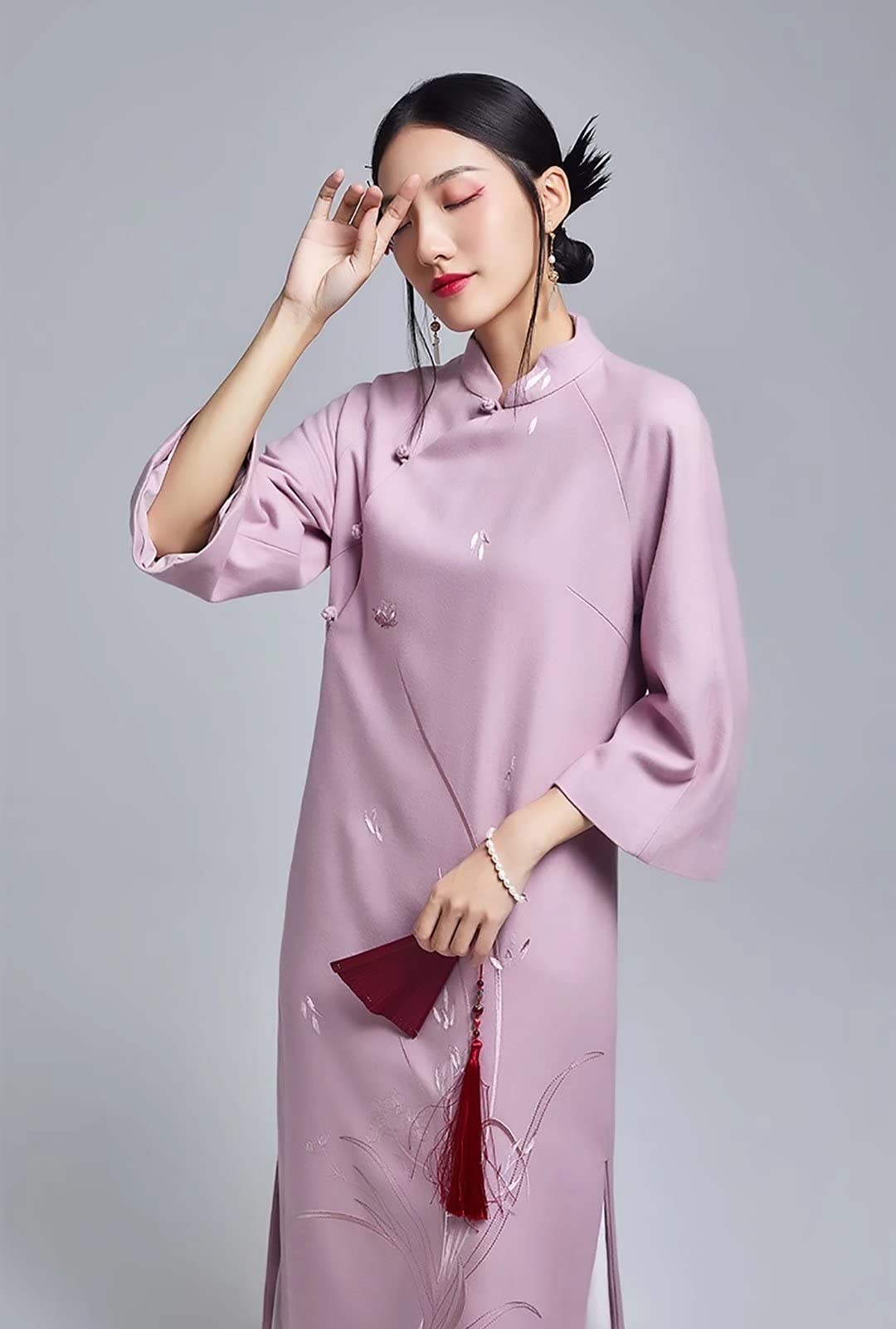 Elegant Women's Wool Trench Coat with Embroidery - Vintage Cheongsam Style Winter Overcoat for Fall & Winter Fashion | Perfect for Office Wear, Date Nights & Special Occasions
