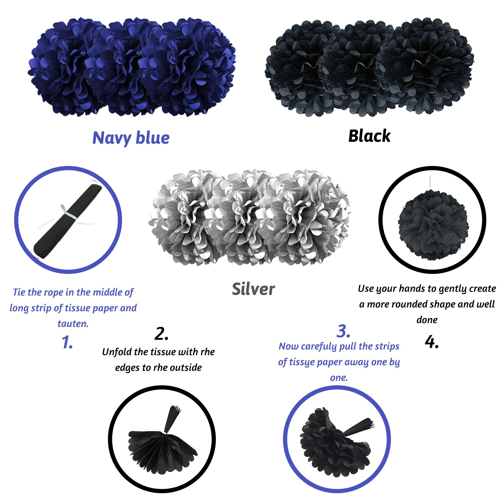 Navy Blue Birthday Party Decorations for Men, Women, Boys & Girls - Happy Birthday Banner, Pom Poms, Foil Balloons & Curtains - Perfect for Adult Birthday Parties, Baby Showers & Anniversary Celebrations