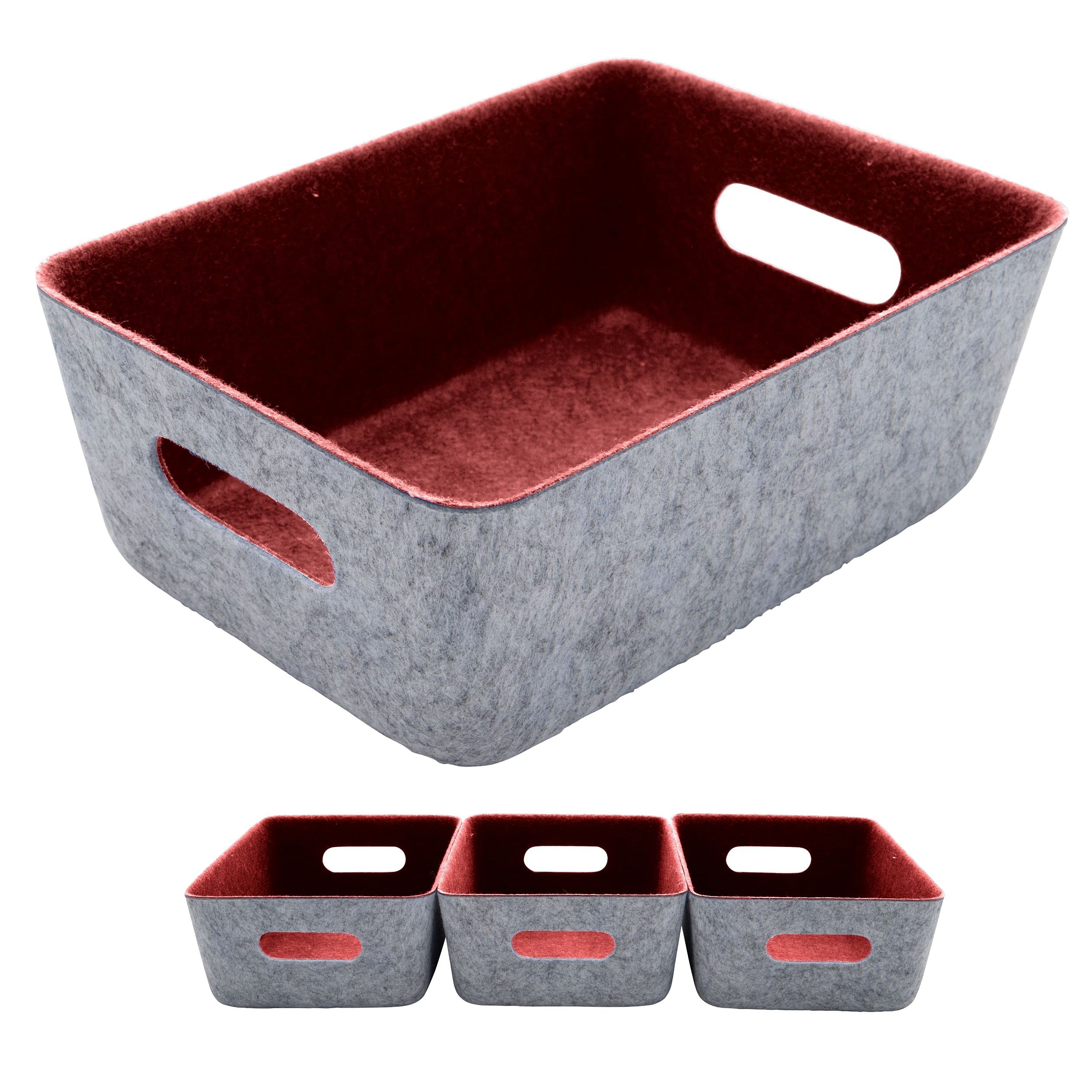 Teeo Fabric Drawer Organizer - 3 Pack Burgundy Felt Storage Bins for Nursery, Closet, Office & Home Organization - Perfect for Baby Clothes, Toys, Cosmetics & Desk Accessories