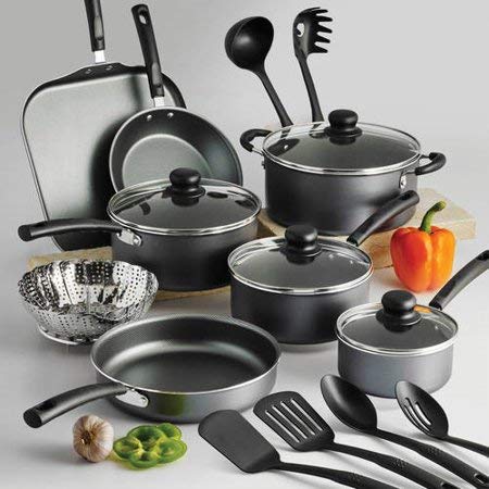 18-Piece Nonstick Cookware Set - Pots & Pans Kitchenware with Free Cleaning Cloth | Durable Steel Gray Coating for Baking, Frying & Everyday Cooking | Perfect for Home Chefs & Family Meals