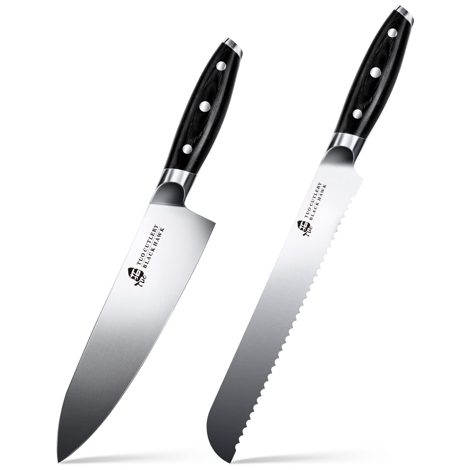TUO Professional 8 Inch Chef Knife & 9 Inch Bread Knife Set - High Carbon German Steel Kitchen Knives for Cooking, Slicing & Baking - Perfect for Home Chefs & Culinary Enthusiasts