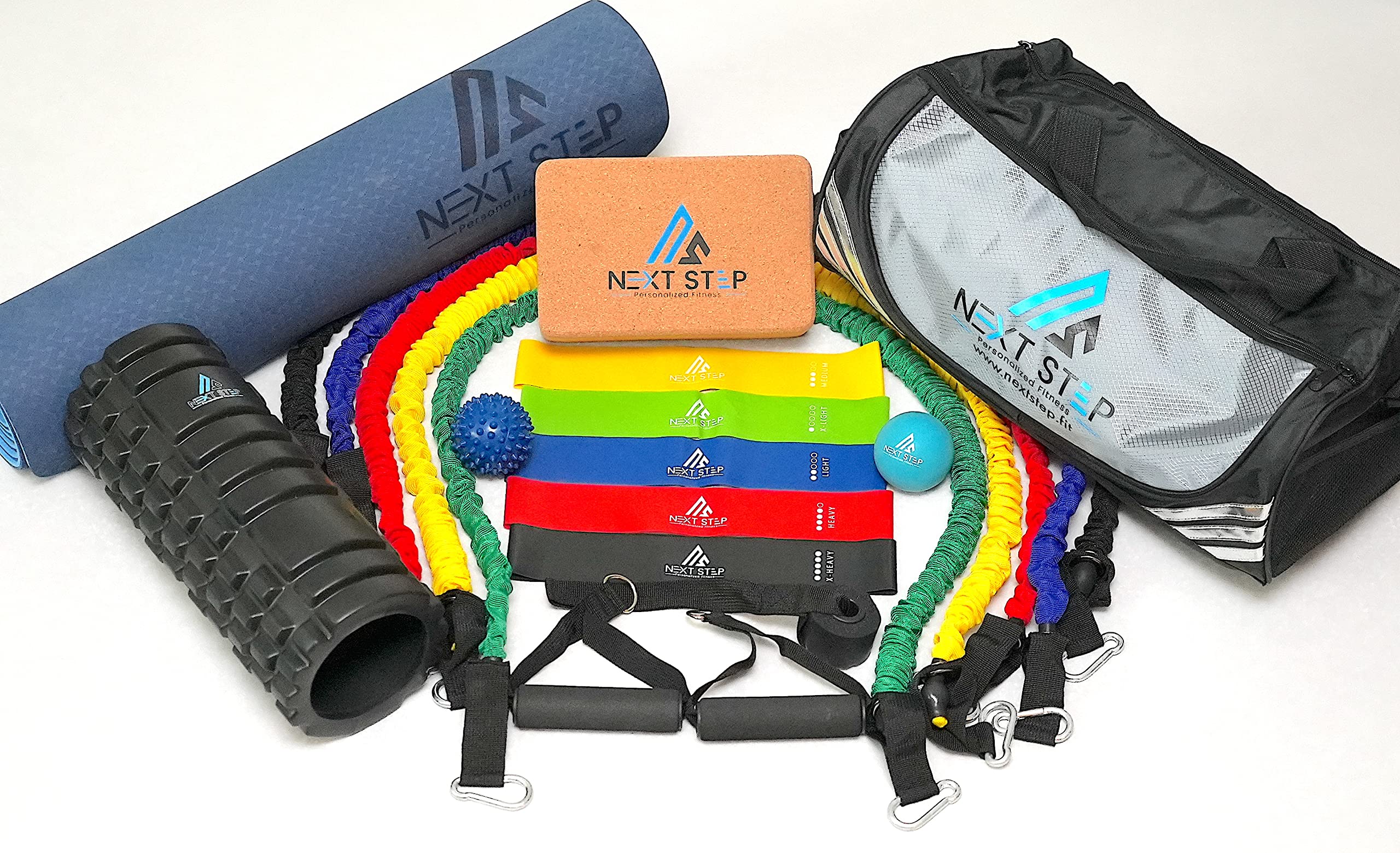 Portable All-in-One Home Gym Set - Exercise Resistance Bands with Handles, Yoga Mat, Foam Roller & Therapy Balls | Perfect for Full-Body Workouts, Yoga, Pilates & Physical Therapy at Home | Ships Same/Next Day