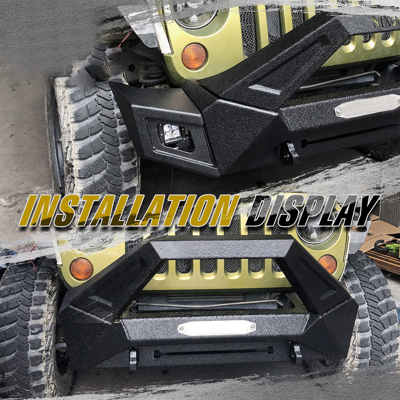 2008-2017 Jeep Wrangler JK/JKU Heavy Duty Front Bumper with LED Lights & Winch Plate - Textured Black Steel Replacement Bumper for Off-Roading, Rock Crawling & Adventure Driving