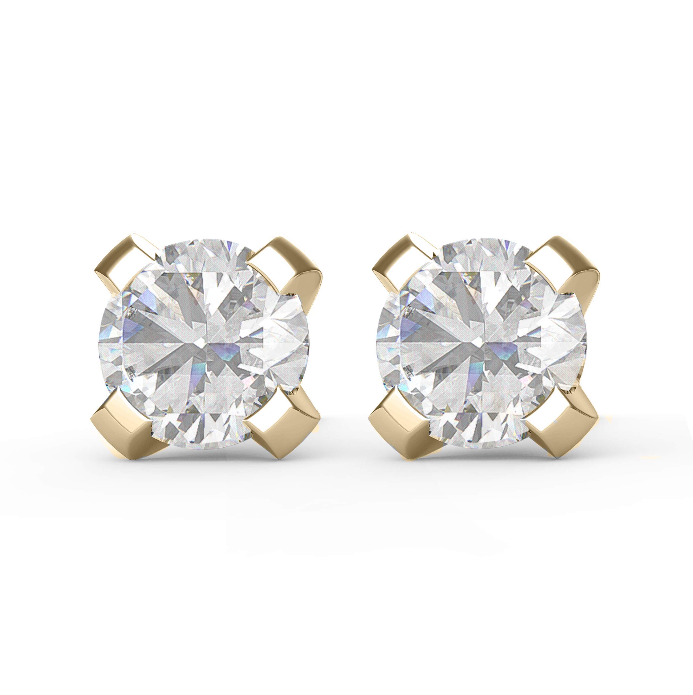 14K Yellow Gold 1/4 Carat Diamond Stud Earrings for Women - 3mm Round Cut Diamond Earrings for Everyday Wear & Special Occasions