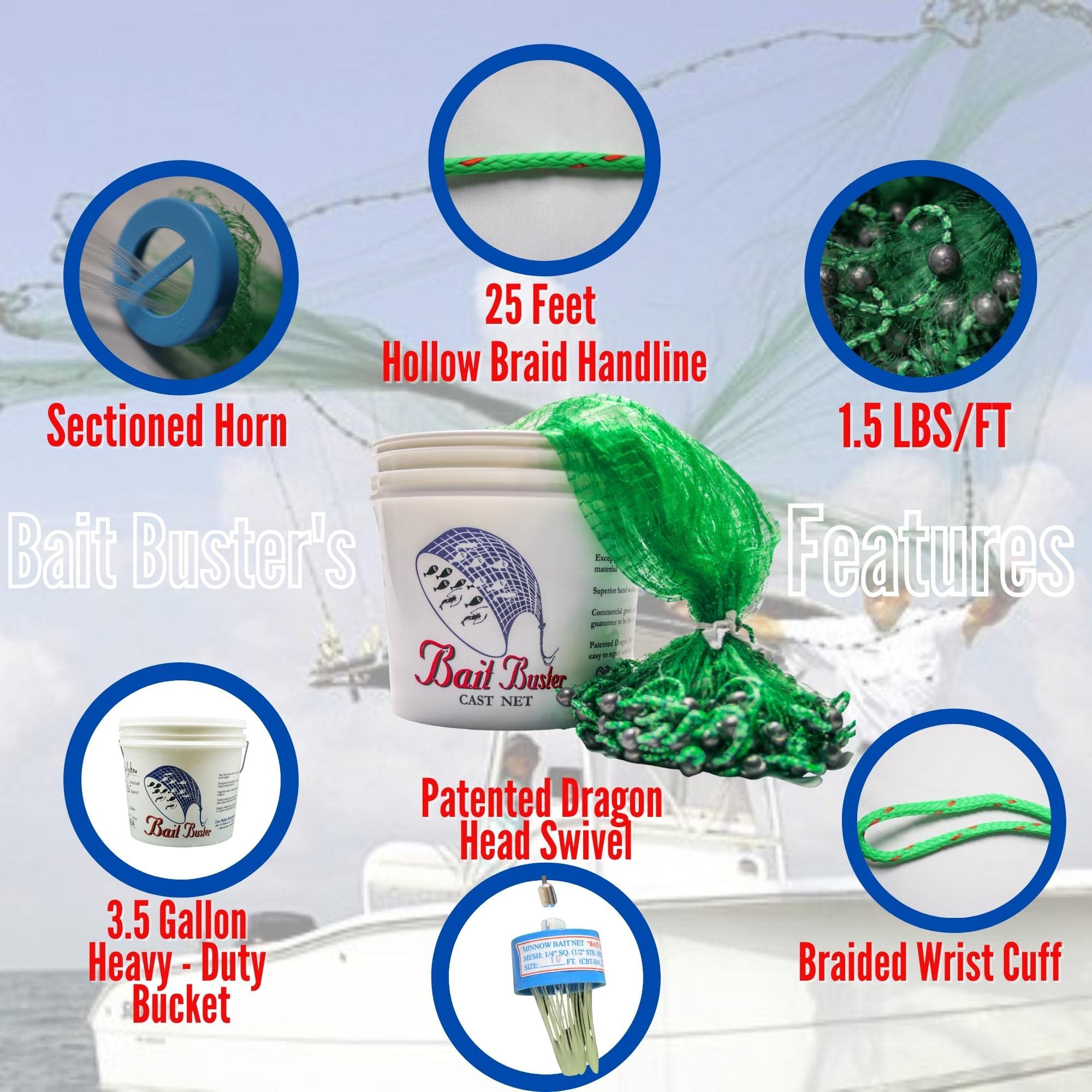 Premium Bait Cast Net - 3/8