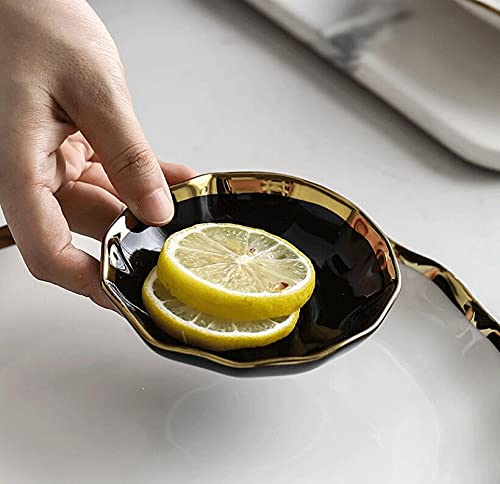 Colias Wing Gold Edge Porcelain Side Dish Bowls - Irregular Curve Design, Soy Sauce Dipping Dishes, Black & White Set of 4 - Perfect for Sushi, Dumplings, and Asian Cuisine Serving
