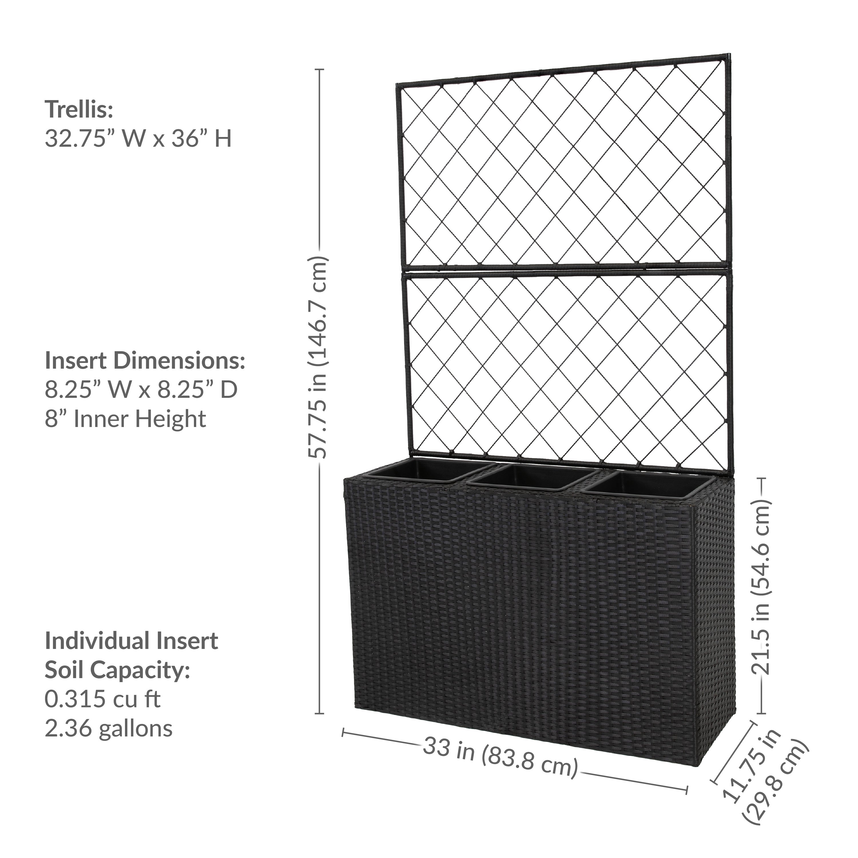 Sunnydaze 3-Section Black Wicker Planter Box - Indoor Outdoor Garden Decor for Patio, Balcony & Home Decor