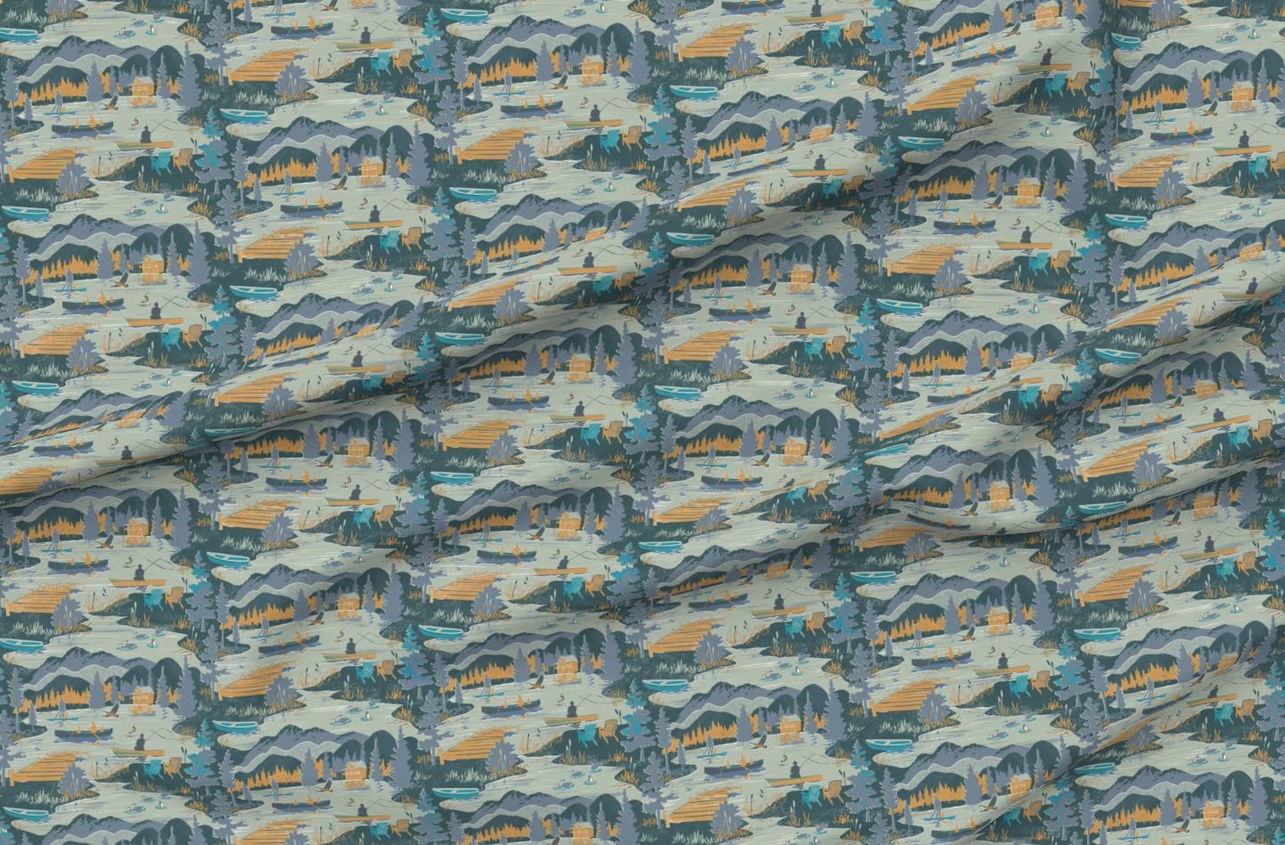 Summer Woods Lake Fishing Boat Adirondack Camping Cabin Canoe Paddle Printed Minky Fabric by The Yard - Soft Plush Fabric for Sewing Baby Blankets, Quilt Backing & Home Decor - Perfect for Nursery, DIY Crafts & Cozy Throw Blankets