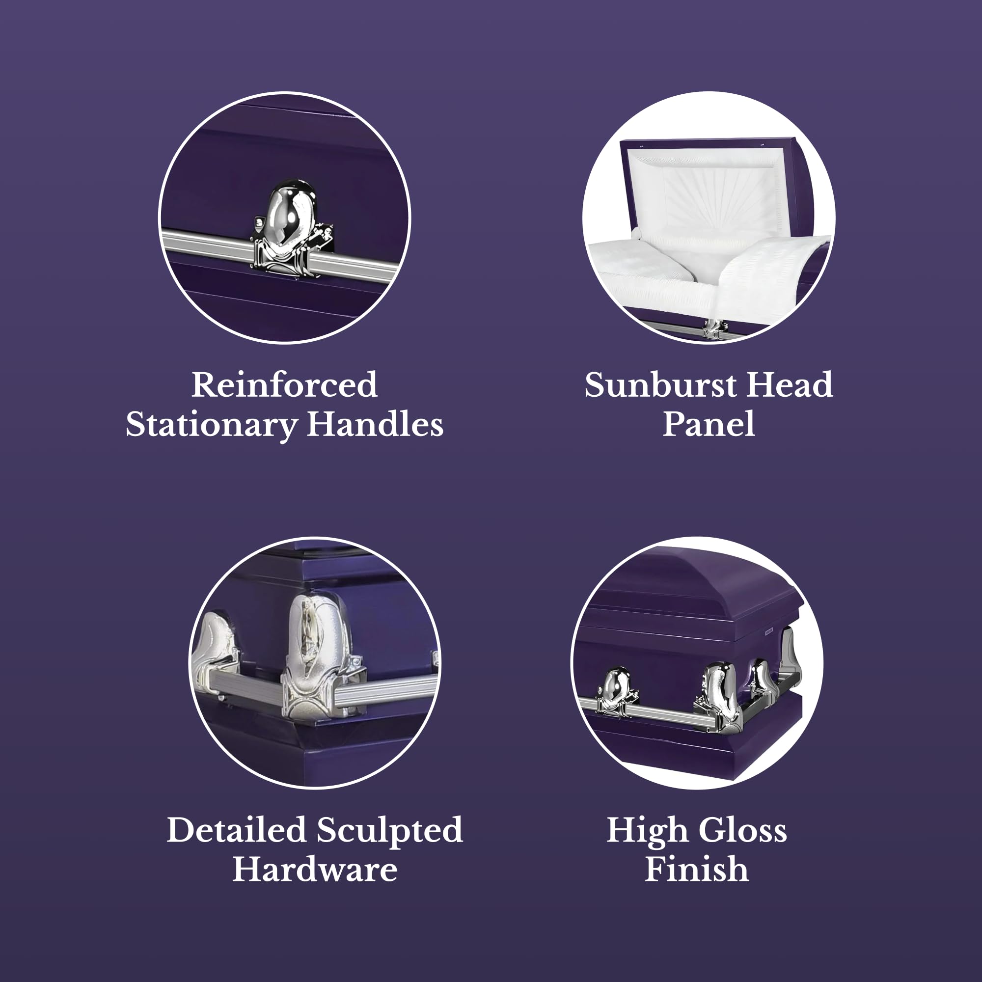 Titan Casket Elegant Orion Series - Handcrafted Steel Casket with Luxurious Royal Purple Finish & White Crepe Interior | Reinforced Handles, Adjustable Bed & Gasketed Sealer | Perfect for Memorial Services & Elegant Burials