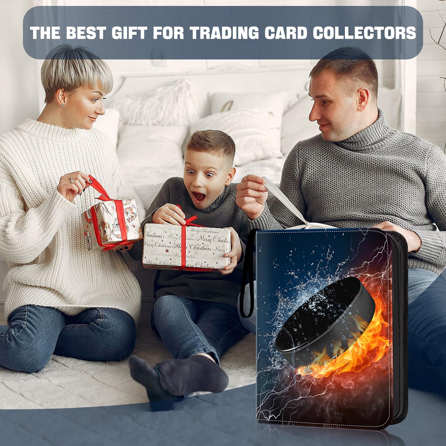 HESPLUS Hockey Card Binder - 4-Pocket Trading Card Holder with 50 Removable Double-Sided Sleeves, Fits 400 Sports Cards - Perfect for NHL, Pokemon, MTG & Yu-Gi-Oh Card Collection, Storage & Display at Home or Tournaments
