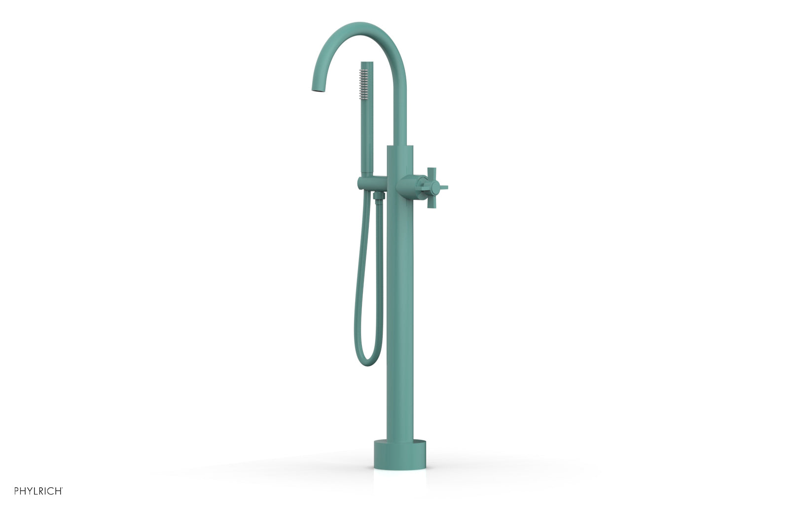BASIC Low Floor Mount Tub Filler with Cross Handle and Hand Shower - D132 44 03 - Perfect for Modern Bathroom Renovations and Spa-Like Showers