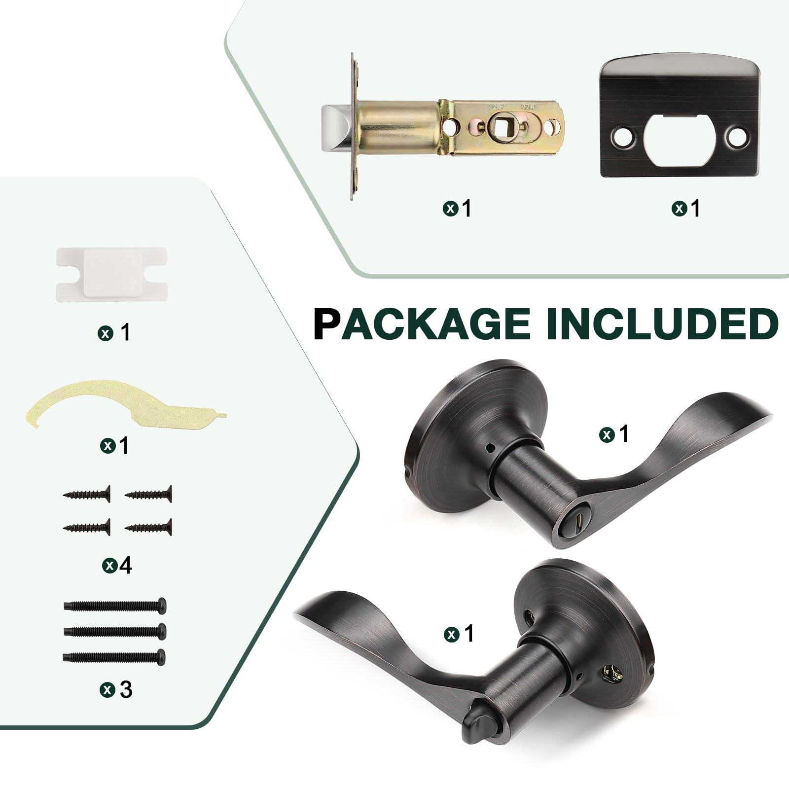 GOBEKOR 10 Pack Oil Rubbed Bronze Privacy Door Levers - Keyless Interior Door Handles with Lock for Bedroom, Bathroom & Closet - Wave Design Modern Door Hardware Set for Home Privacy & Security