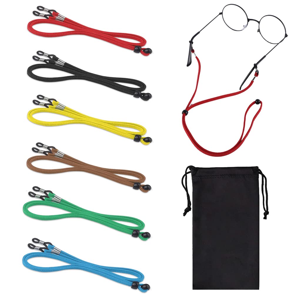 FUYOAL 6PCS Leather Glasses Chain - Adjustable Non-Slip Eyewear Lanyard for Men & Women - Perfect for Reading & Outdoor Activities