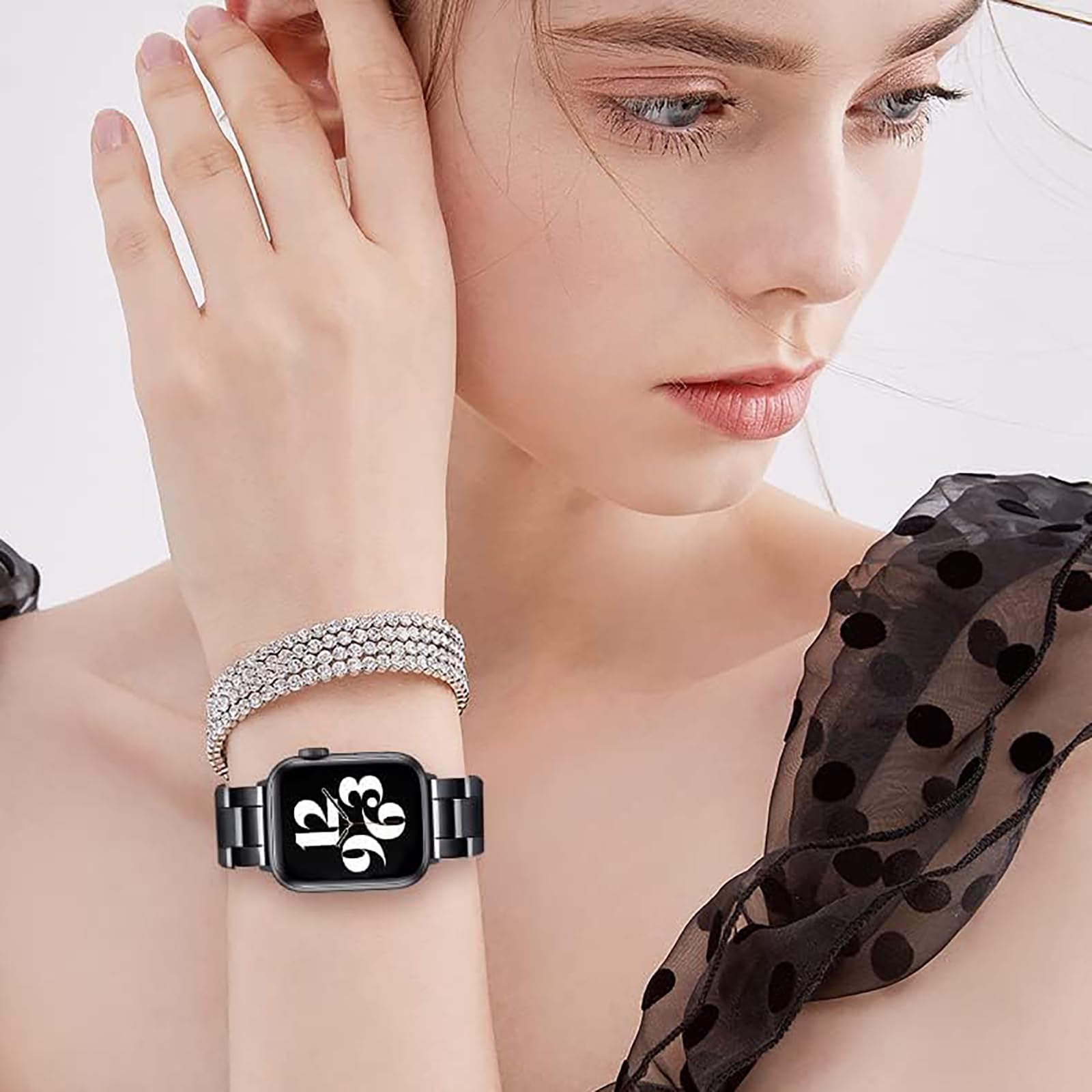 Premium Resin Apple Watch Band Compatible with 38mm 40mm 41mm iWatch Series 9/8/7/6/5/4/3/2/1/SE - Lightweight Elegant Dressy Strap for Women & Men (Black) | Perfect for Workouts, Office Wear & Everyday Fashion