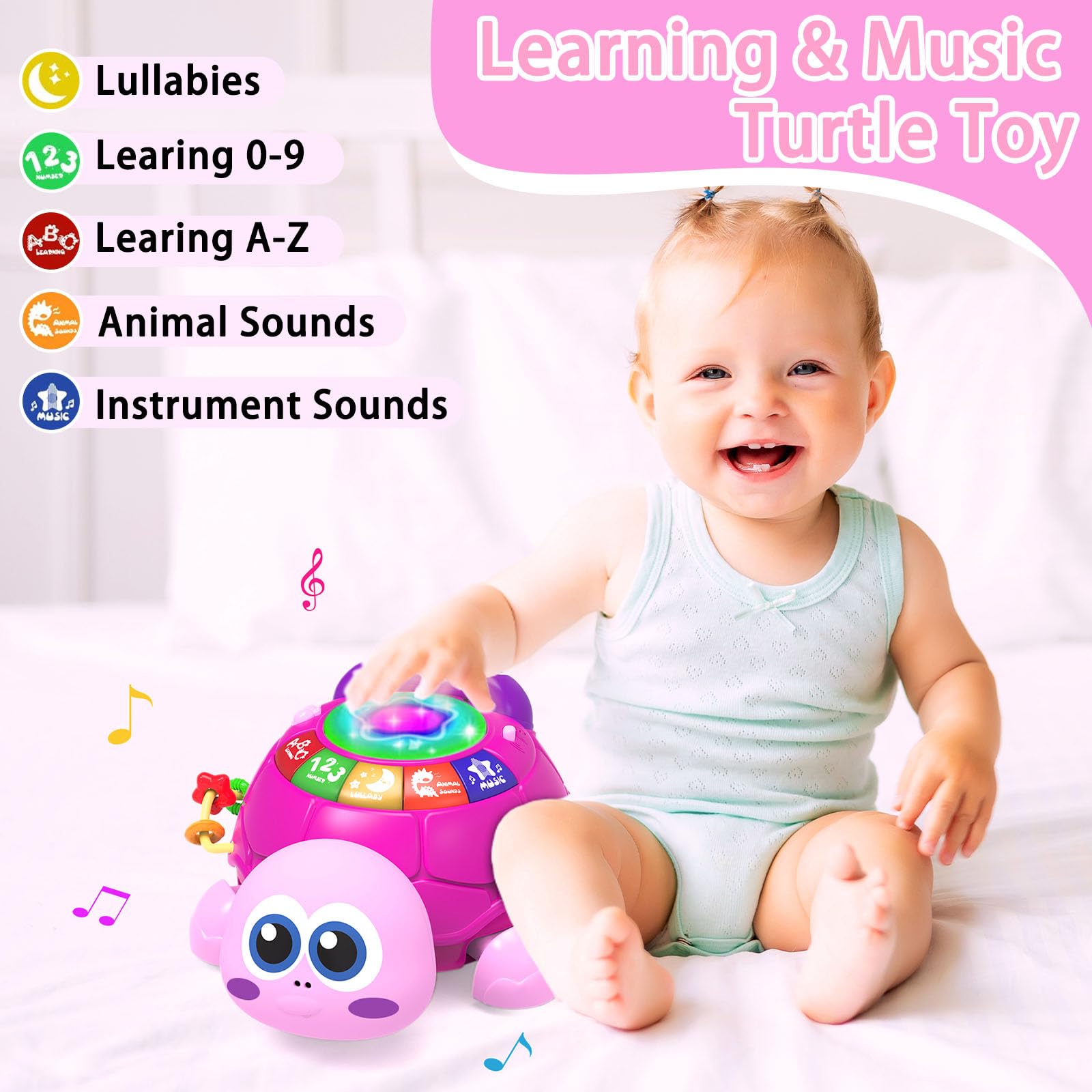 Musical Turtle Baby Toy - Light-Up Crawling Toy for 6-12 Months | Easter & Birthday Gift for Girls
