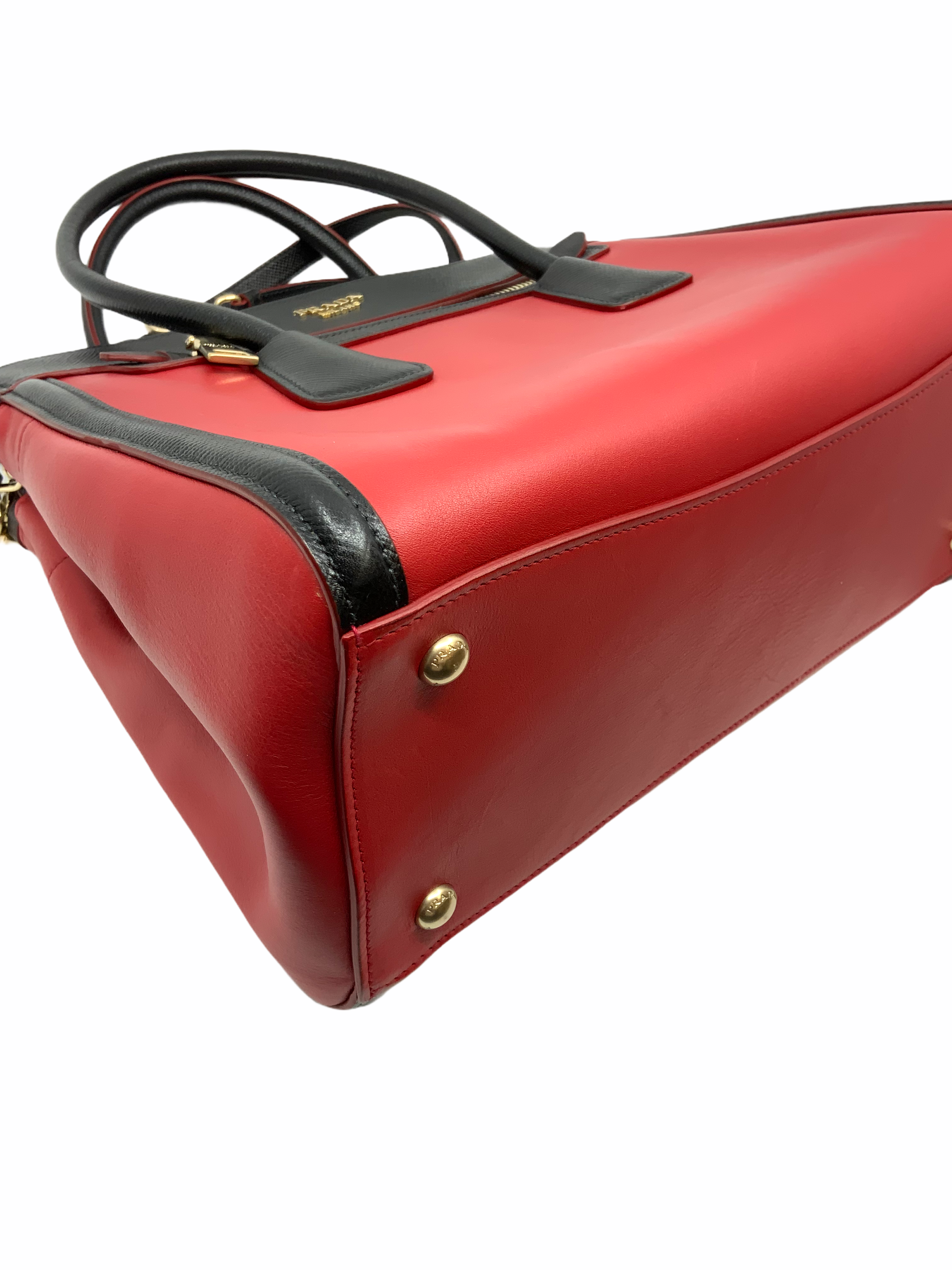 Prada Bi-Color Leather Front Zip Tote Bag with Adjustable Shoulder Strap - Luxury Designer Handbag for Women, Perfect for Work, Travel & Everyday Use