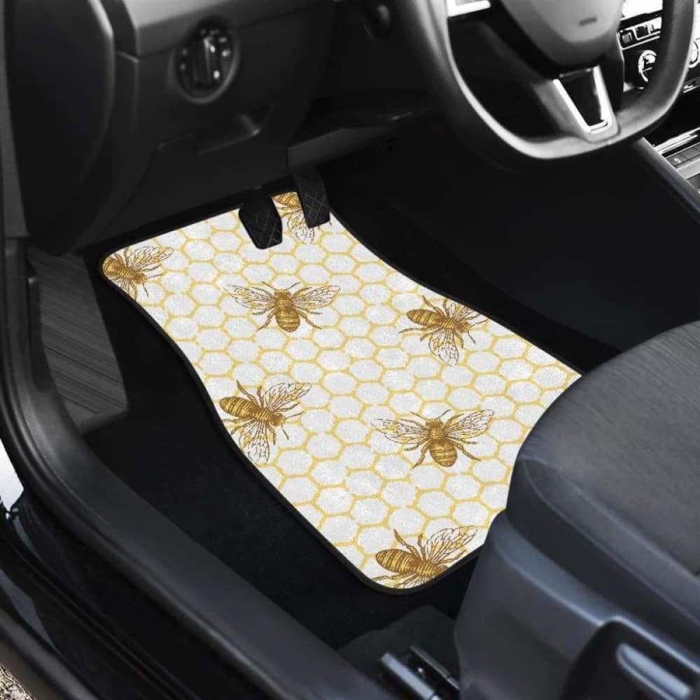 Premium Bee Honeycomb Seamless Design Car Mats - All-Weather Front & Back Floor Liners (192609) | Non-Slip Protection for Sedans, SUVs & Trucks