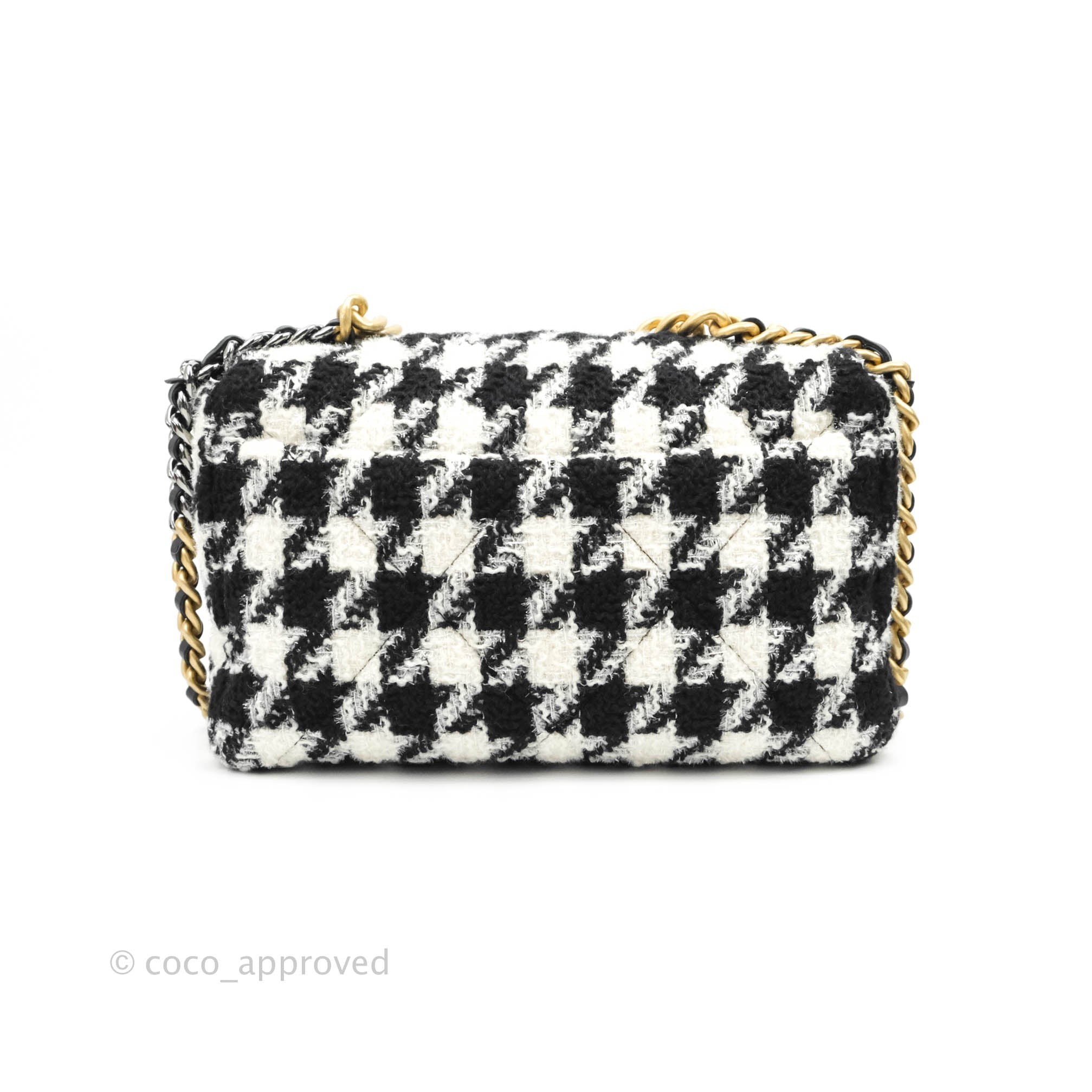 Chanel 19 Medium Flap Bag - Black & White Houndstooth Tweed with Mixed Hardware | Luxury Designer Handbag for Women, Perfect for Work, Parties & Special Occasions