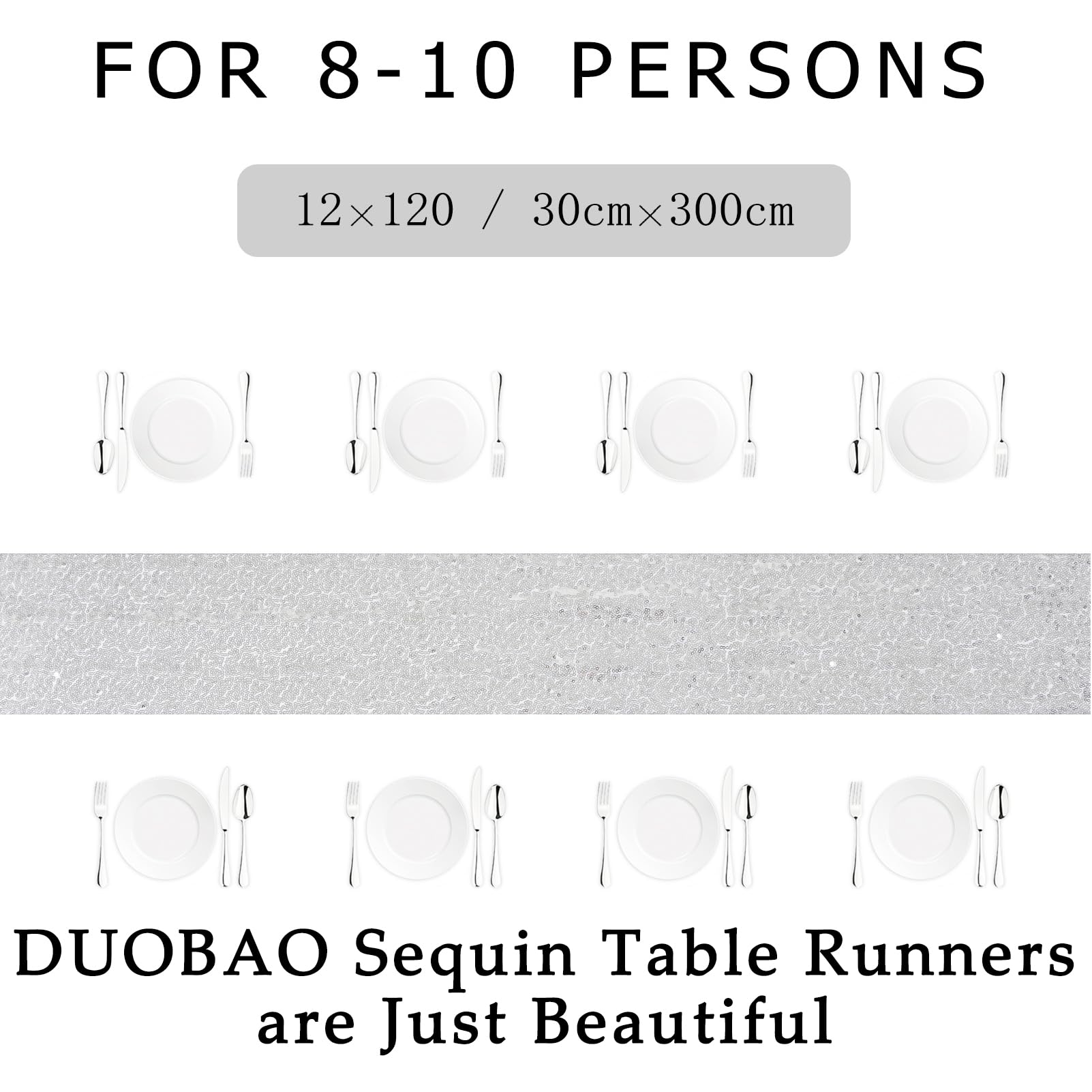 5-Pack Silver Sequin Table Runner 120 Inches Long - Shimmer Glitter Table Runners for Wedding, Party & Dining Table Decor - Perfect for Holiday Celebrations, Anniversary Dinners & Special Events