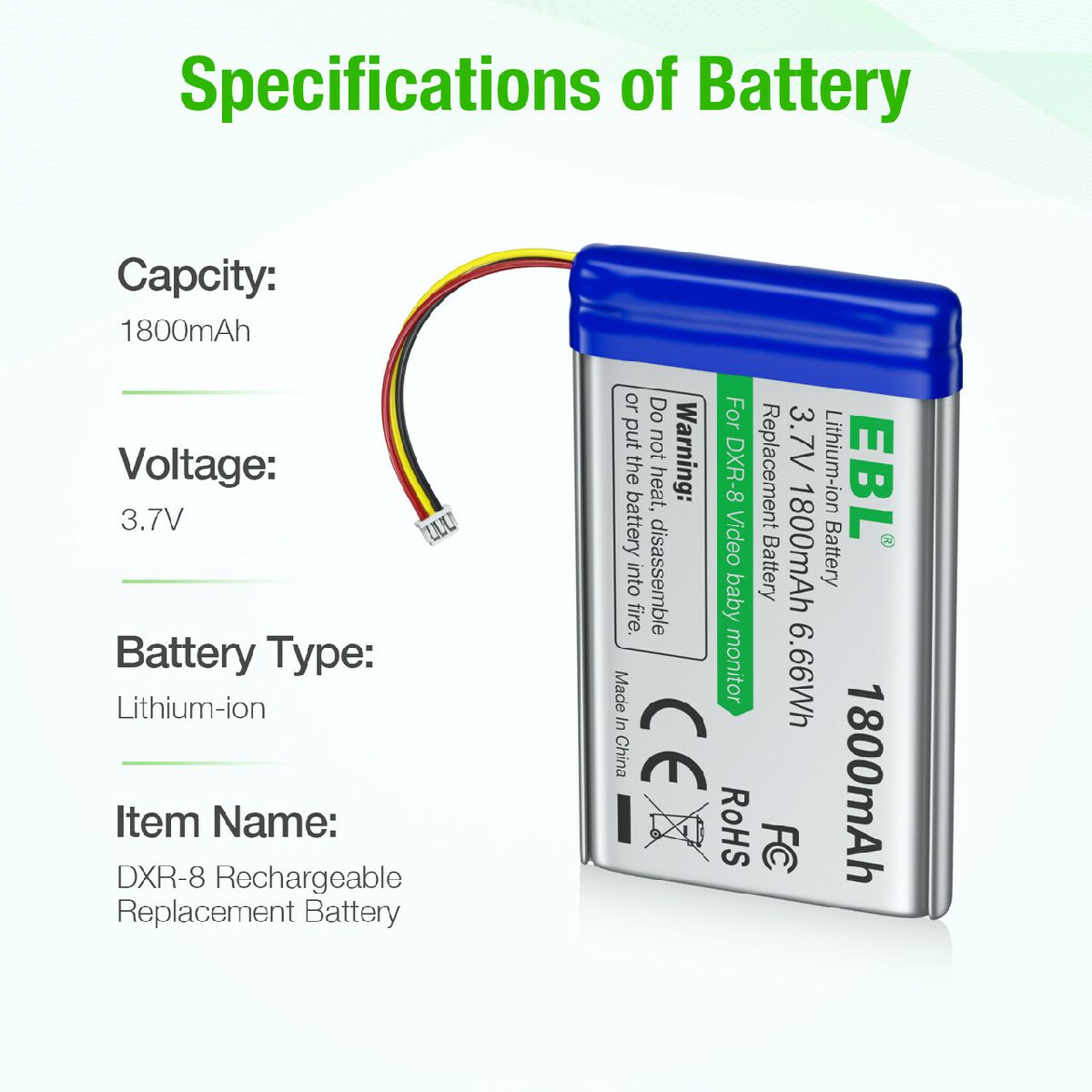 EBL 3.7V Replacement Battery for DXR 8 Video Baby Monitors - Compatible with SP 803048 - Long Lasting Power for Baby Monitoring - Perfect for Nursery, Home Security & Nighttime Use