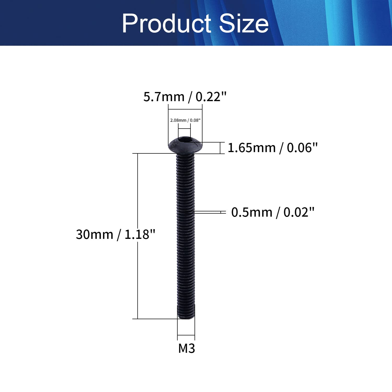 50Pcs M3x30mm Hex Socket Head Screws - Black Carbon Steel Fasteners for Furniture Assembly