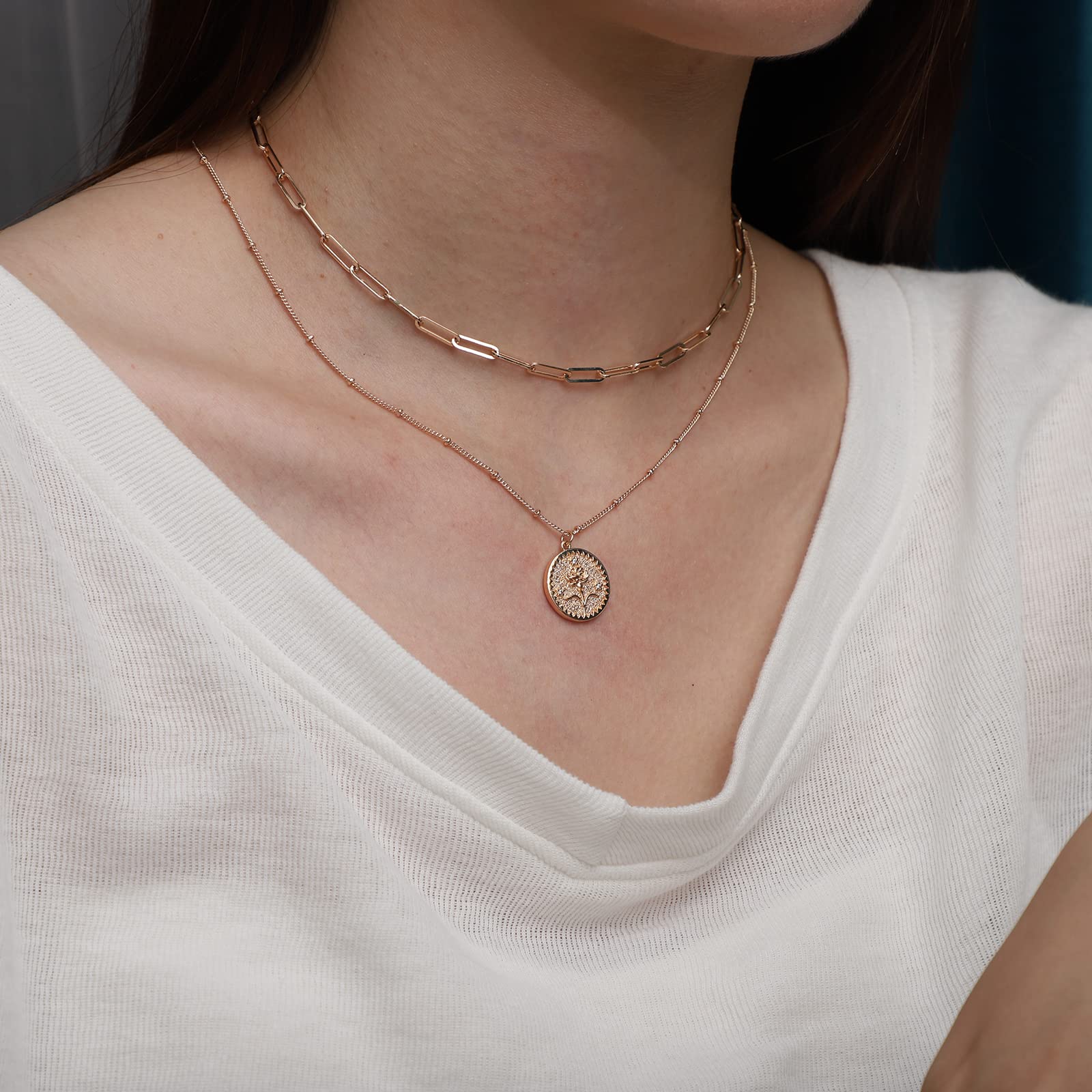 18K Gold Plated Custom Birth Flower Necklace for Women - Personalized Double Layered Engraved Floral Pendant with Dainty Birth Month Flower Disc - Perfect Gift for Mother's Day, Anniversary & Birthday Jewelry