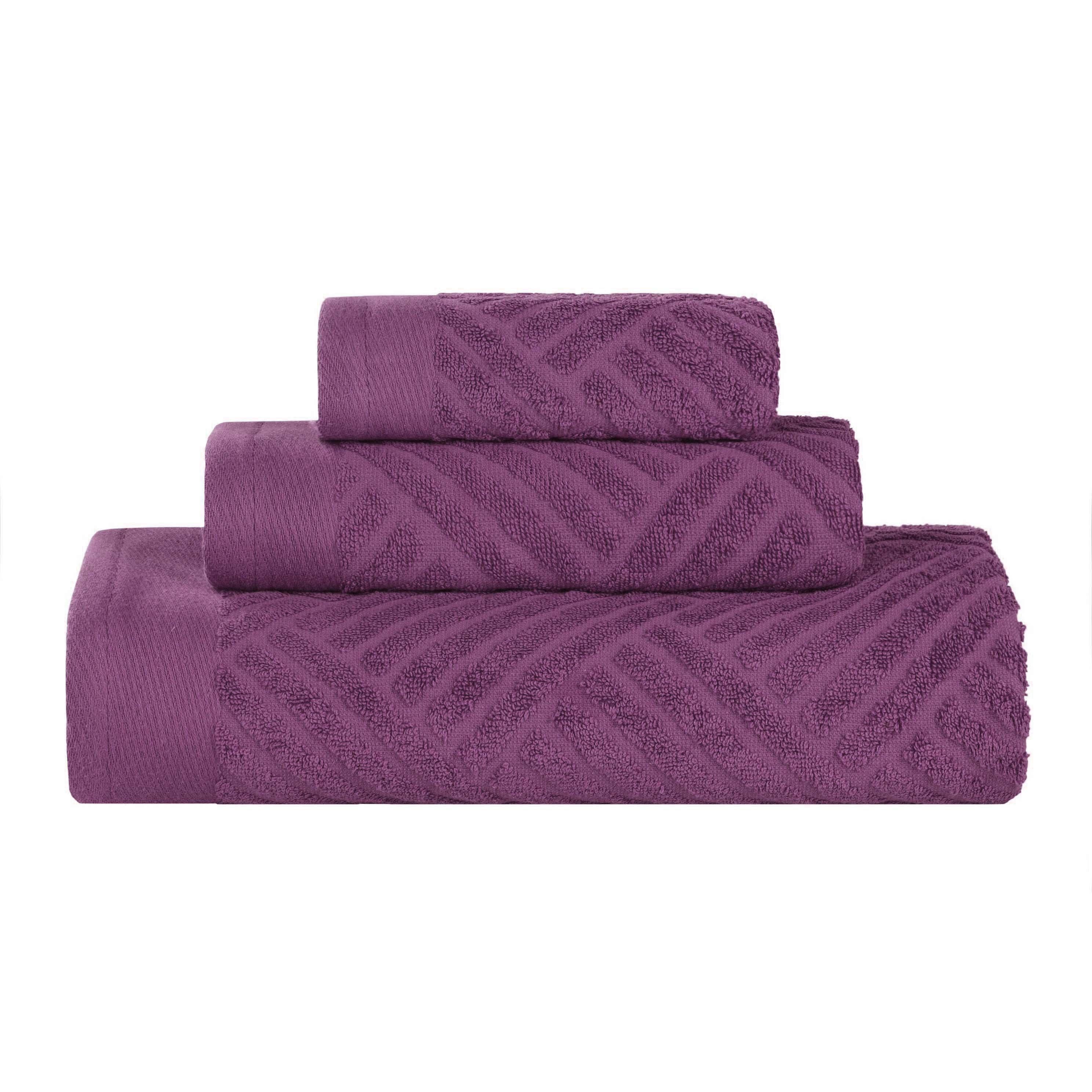 Premium Basketweave Jacquard Egyptian Cotton Towel Set - 3 Piece Plush Bath Towels for Spa, Bathroom & Luxury Home Decor - Medium Weight, Ultra Soft & Absorbent