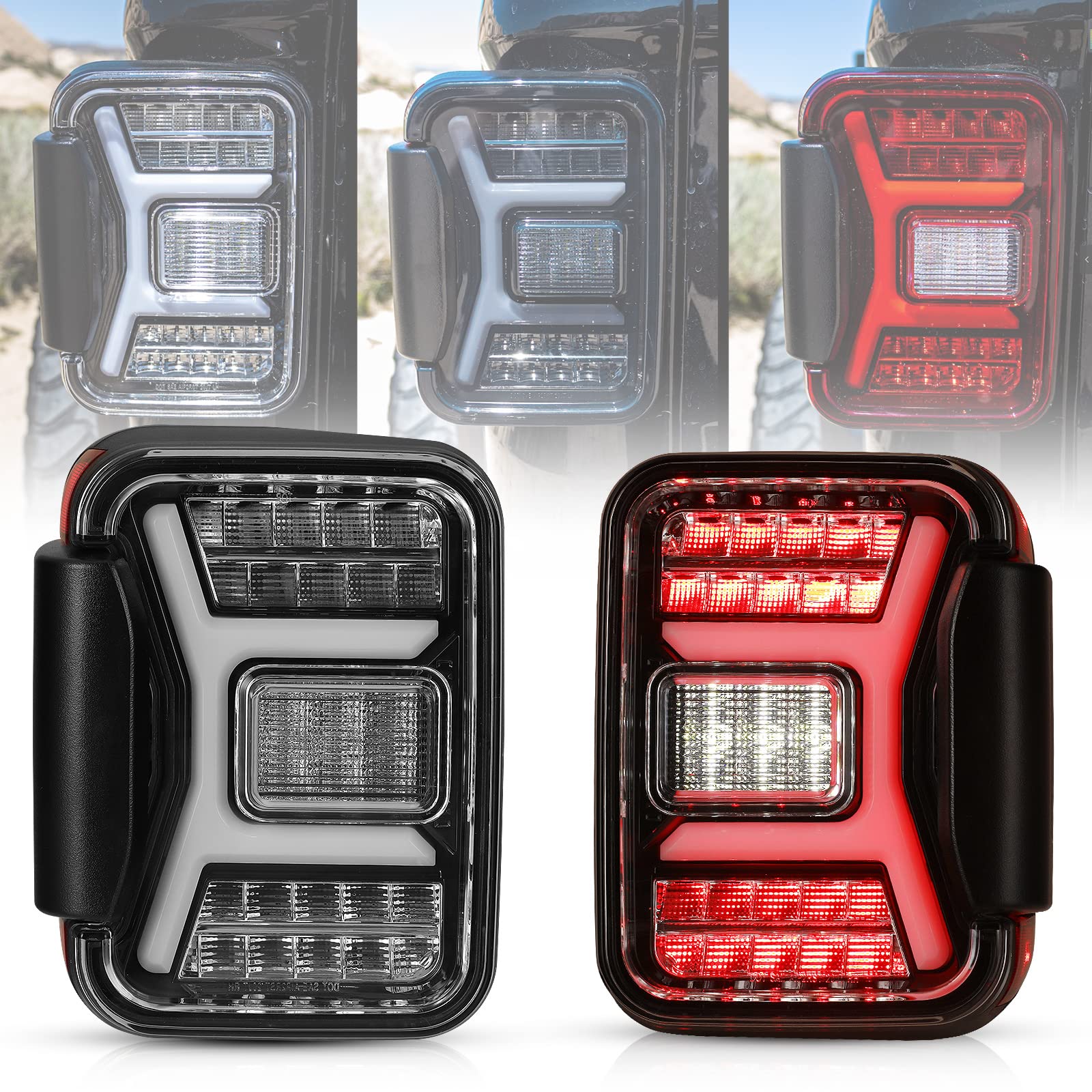 AUTOWIKI LED Tail Light Assembly for 2019-2021 Jeep Gladiator JT - Sequential Turn Signal Tail Lights Replacement (Glossy Black Clear Lens, 1 Pair) - Rear Brake Tail Lamps for Jeep Pickup - Perfect for Off-Roading, Night Driving & Enhanced Safety