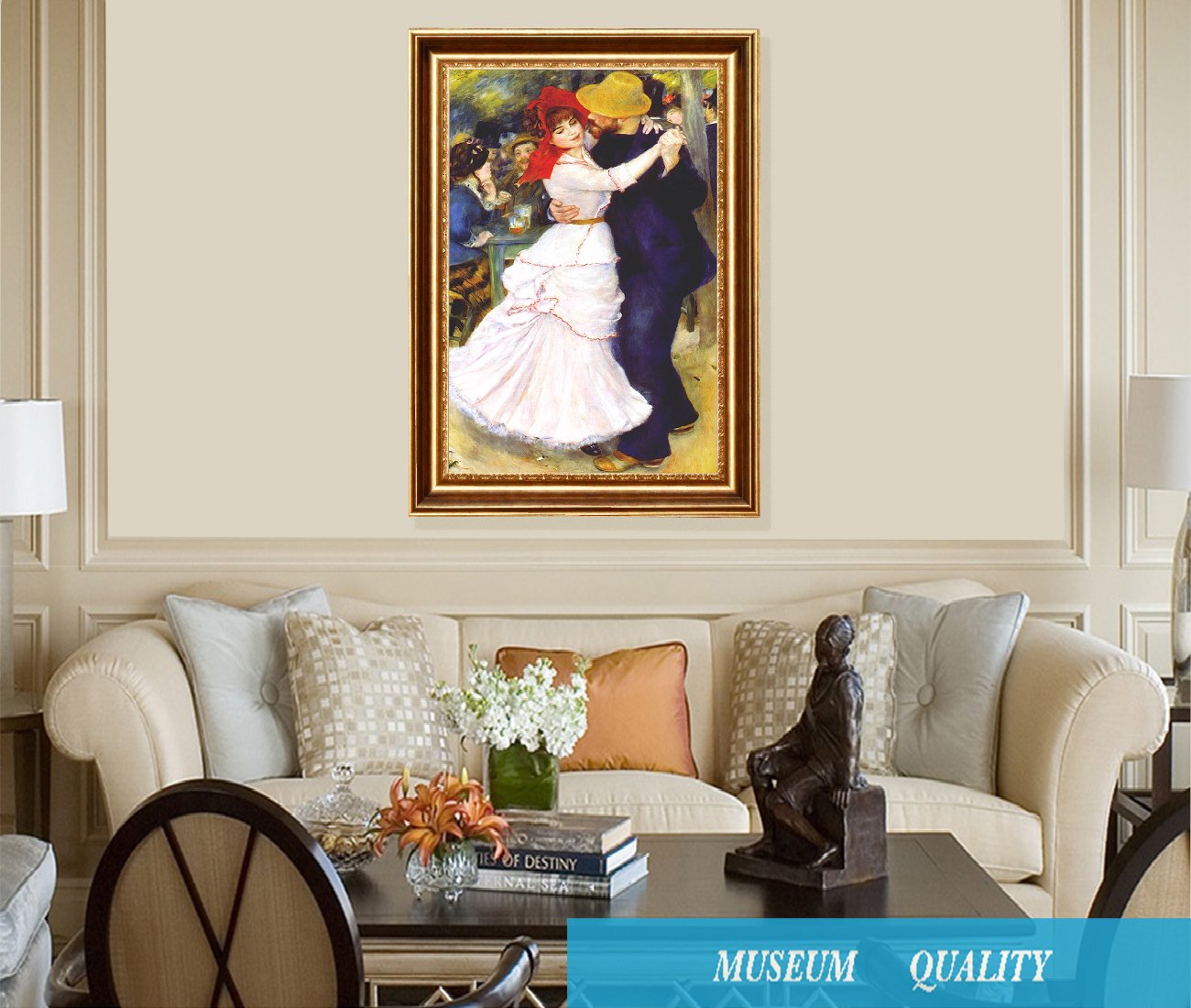 ELITEART Pierre-Auguste Renoir 'Dance at Bougival' Oil Painting Reproduction - Giclee Canvas Art Print Framed 20.5x29.5 Inches - Wall Decor for Living Room, Bedroom & Office