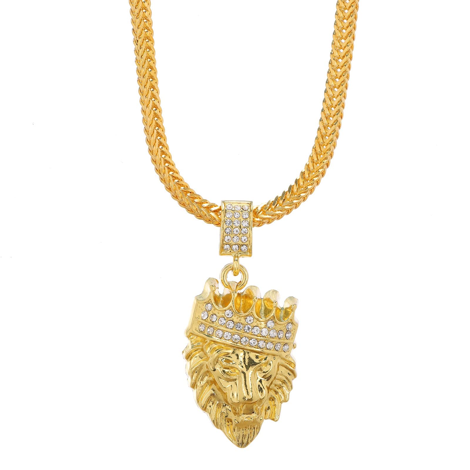Men's Hip Hop Cuban Link Chain Necklace with Rhinestones & Pendant - Gold Iced Out Jewelry for Rappers & Streetwear Fashion (One Size) | Perfect for Parties, Concerts & Urban Style