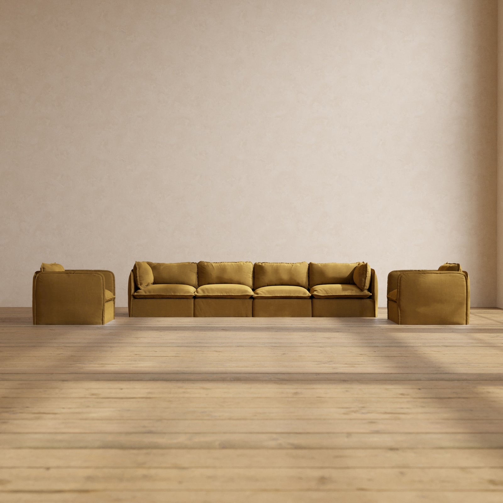 Premium 4-Piece Modular Sectional Sofa Set with Armchair in Toffee Brown - Luxury Blend Fabric for Living Room, Family Room & Home Theater Seating