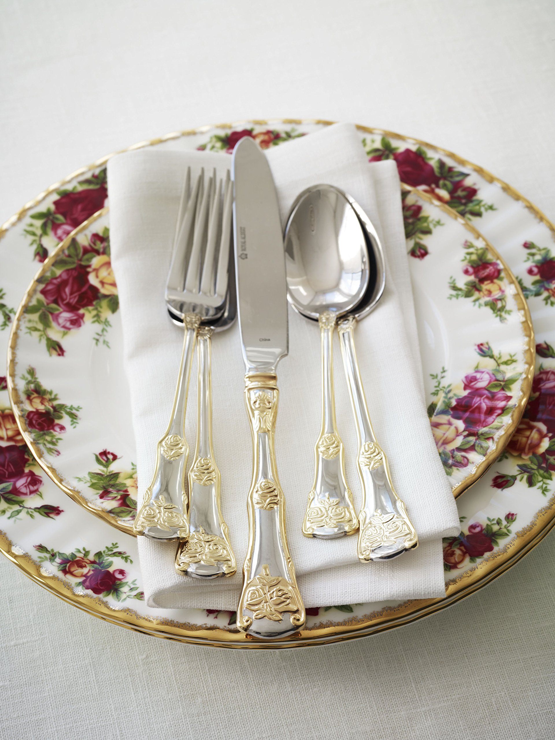 Royal Albert Old Country Roses 20-Piece Stainless Steel Flatware Set - Elegant Dinnerware for Weddings, Anniversaries & Formal Dining