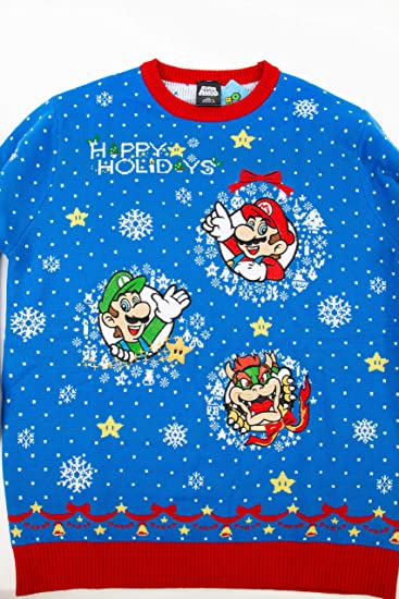 Super Mario Christmas Jumper Sweater - Ugly Holiday Sweater for Nintendo Fans - 2XS Size - Perfect for Christmas Parties & Gaming Events