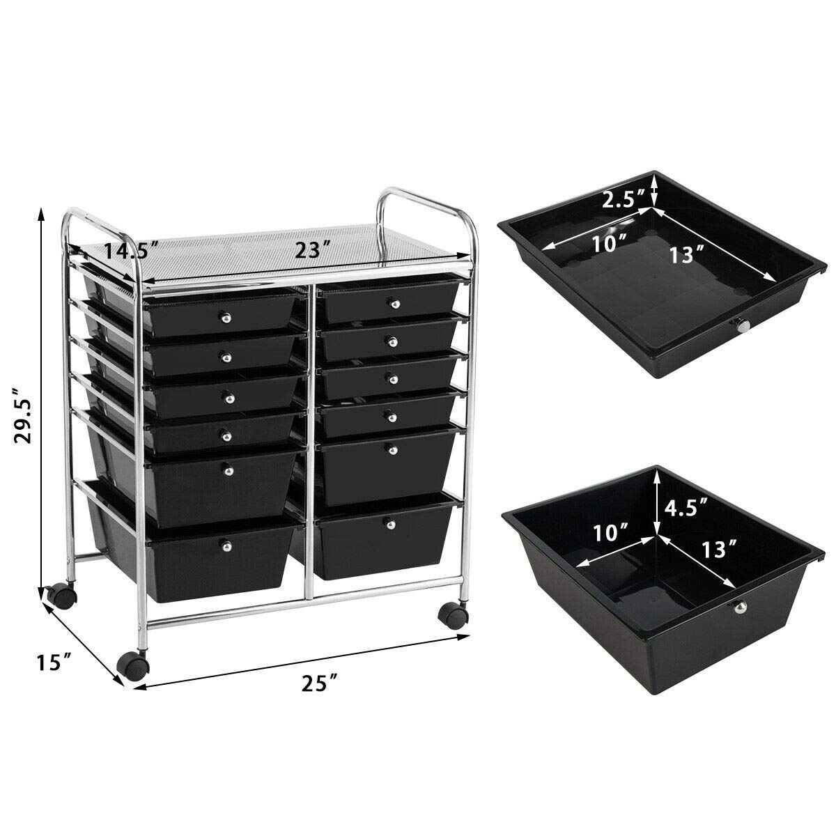 Black 12-Drawer Rolling Cart with Storage Bins - Lightweight Mobile Organizer for Scrapbook Paper, Studio Supplies | Perfect for Home Office, Garage & School | Ideal for Craft Rooms, Workshops & Dorm Organization