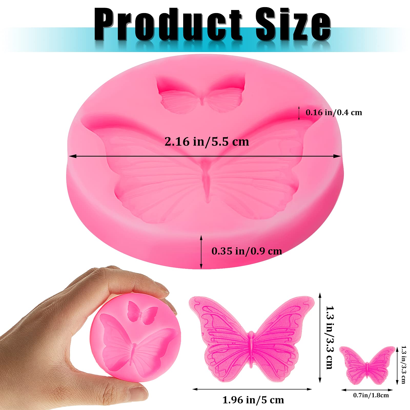 5-Piece Mini Pink Butterfly Silicone Fondant Molds - Non-Stick DIY Tool for Cake, Cupcake, Soap, Epoxy Resin, Chocolate & Polymer Clay Crafts - Perfect for Baking, Candy Making & Home Decorations