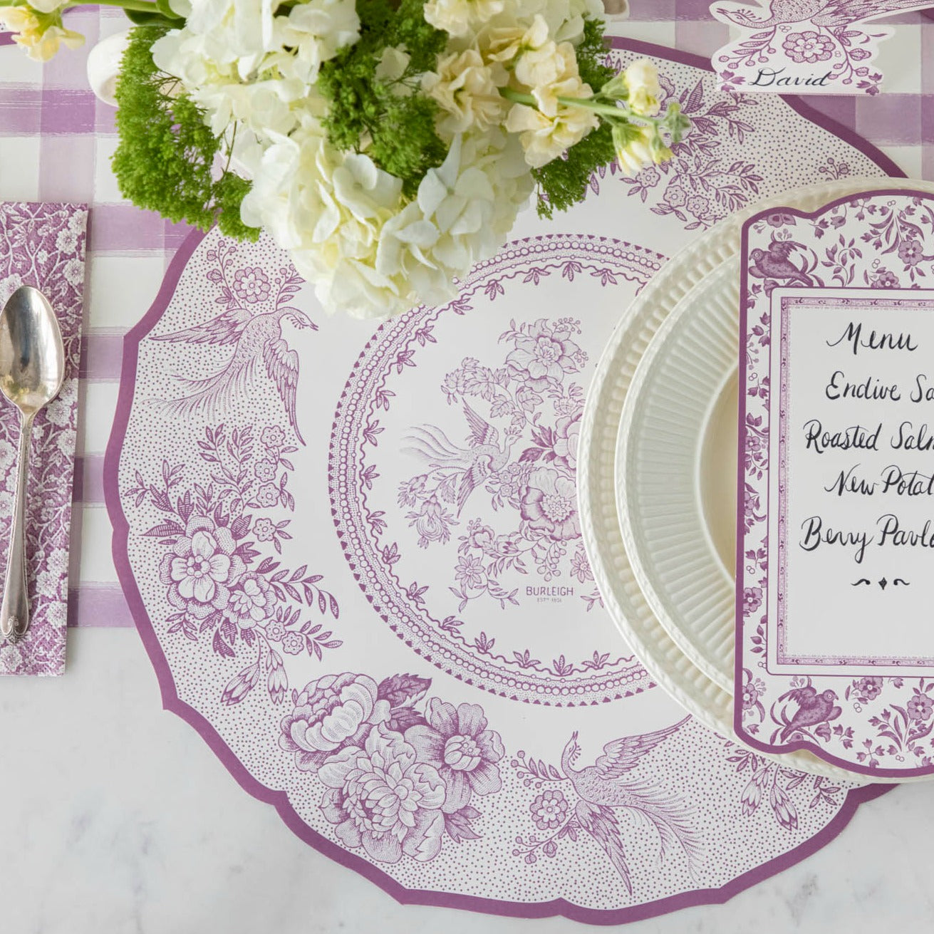 Lilac Asiatic Pheasants Die-Cut Placemats - Elegant Floral Table Setting for Dining Room & Kitchen Decor