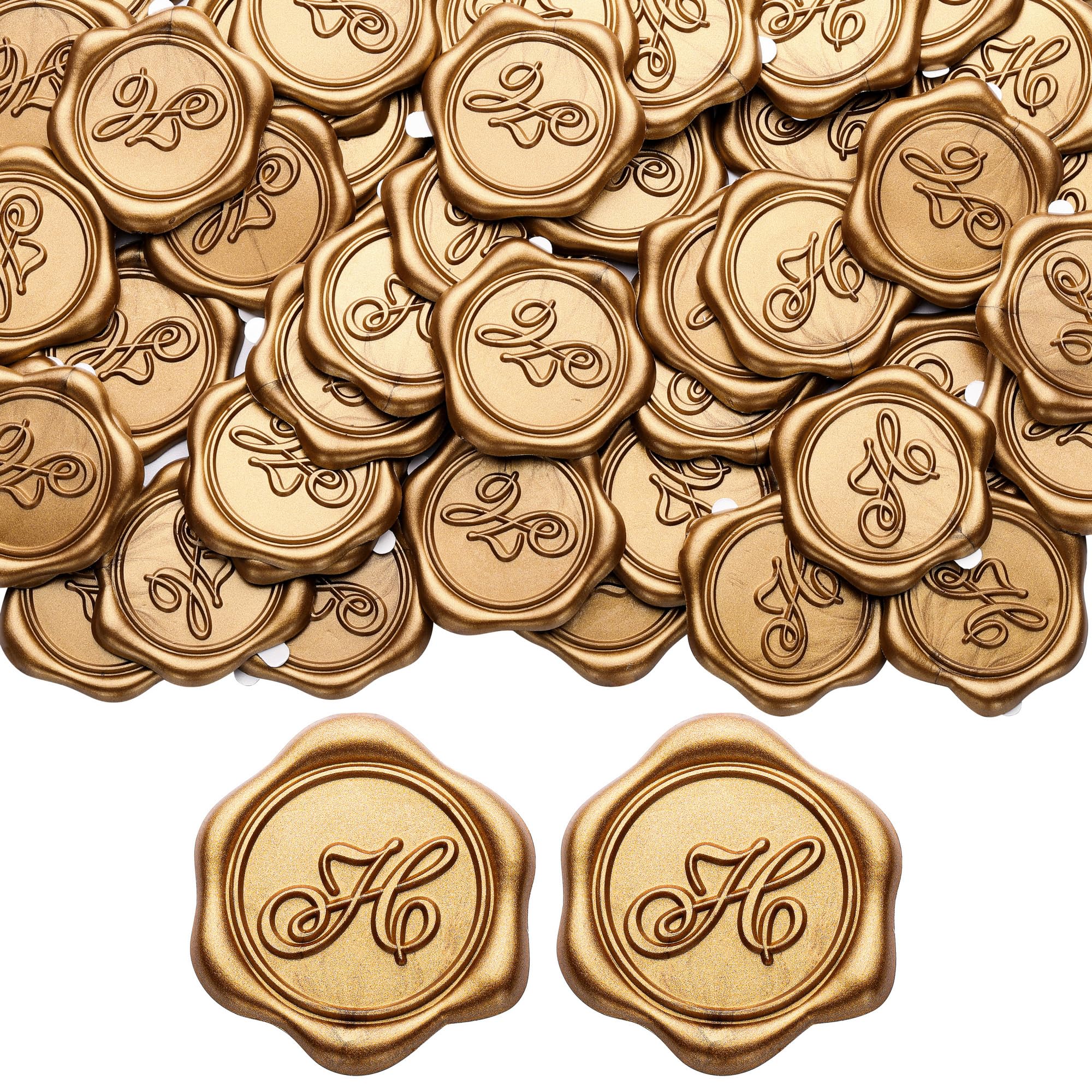 Yoption Initial Alphabet H Adhesive Wax Seal Stickers - 100 Pack Self-Adhesive Gold Letter Wax Seals for Envelopes, Wedding Invitations, Party Favors, Birthday Cards & Christmas Decorations - Elegant DIY Stationery for Letters, Gifts & Craft Projects