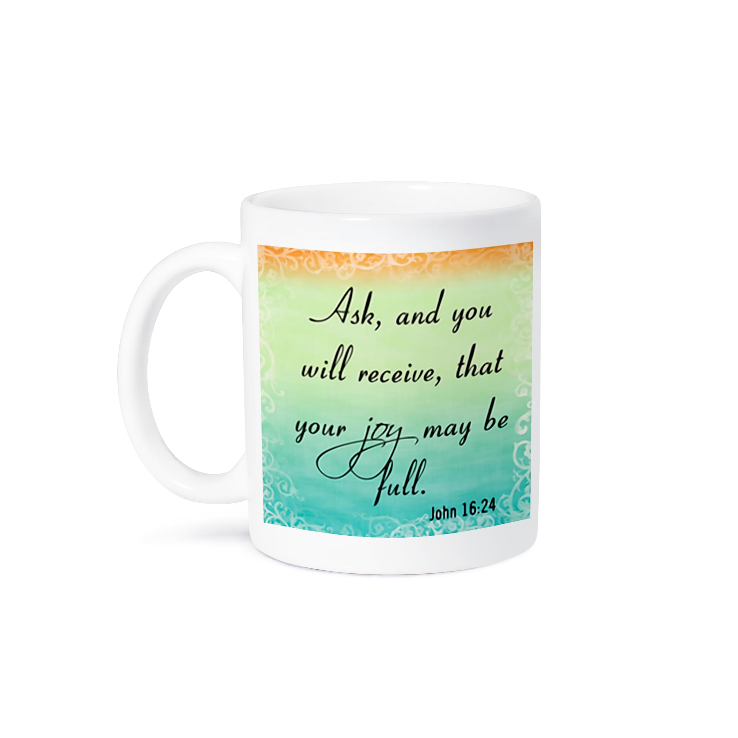 Inspirational Bible Verse Ceramic Mug - John 16:24 for Christian Gifts & Daily Use