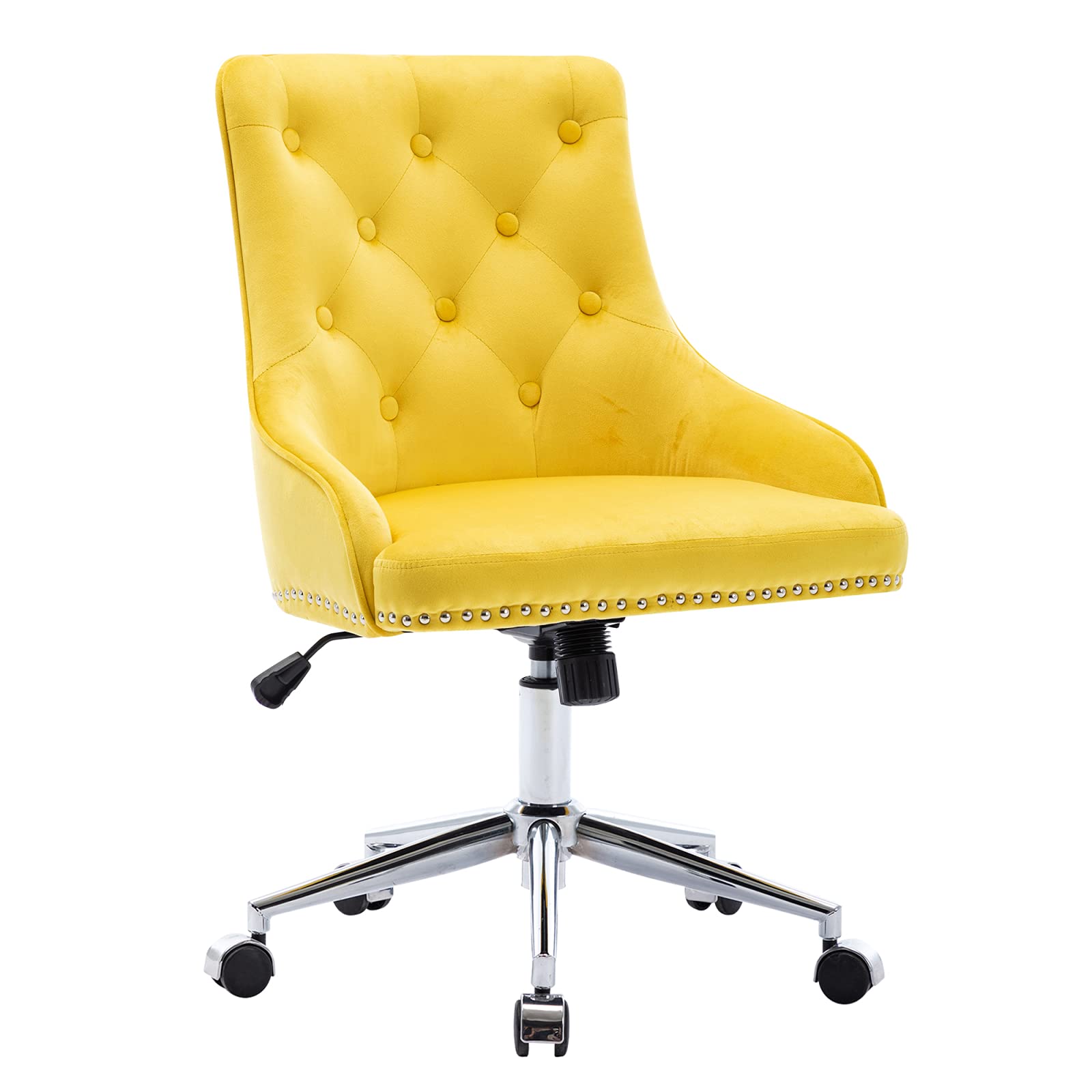 Takefuns Modern Velvet Office Chair - Button Tufted Upholstered Computer Desk Chair with Mid-Back Support, Swivel Base & Wheels, Height Adjustable Ergonomic Chair for Home Office, Gaming & Workspace