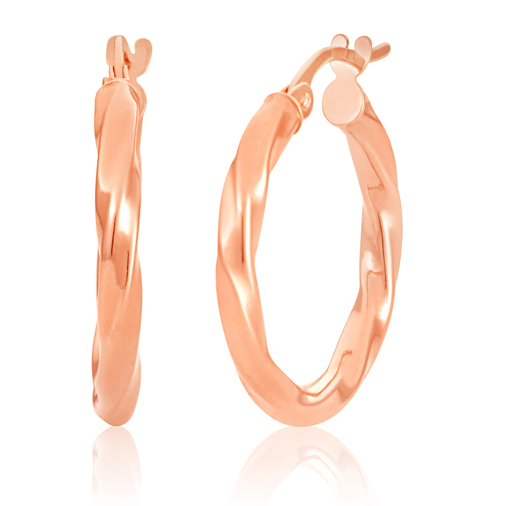 9ct Rose Gold Twist Hoop Earrings 15mm - Elegant Dainty Hoops for Women, Perfect for Everyday Wear, Parties & Gifts