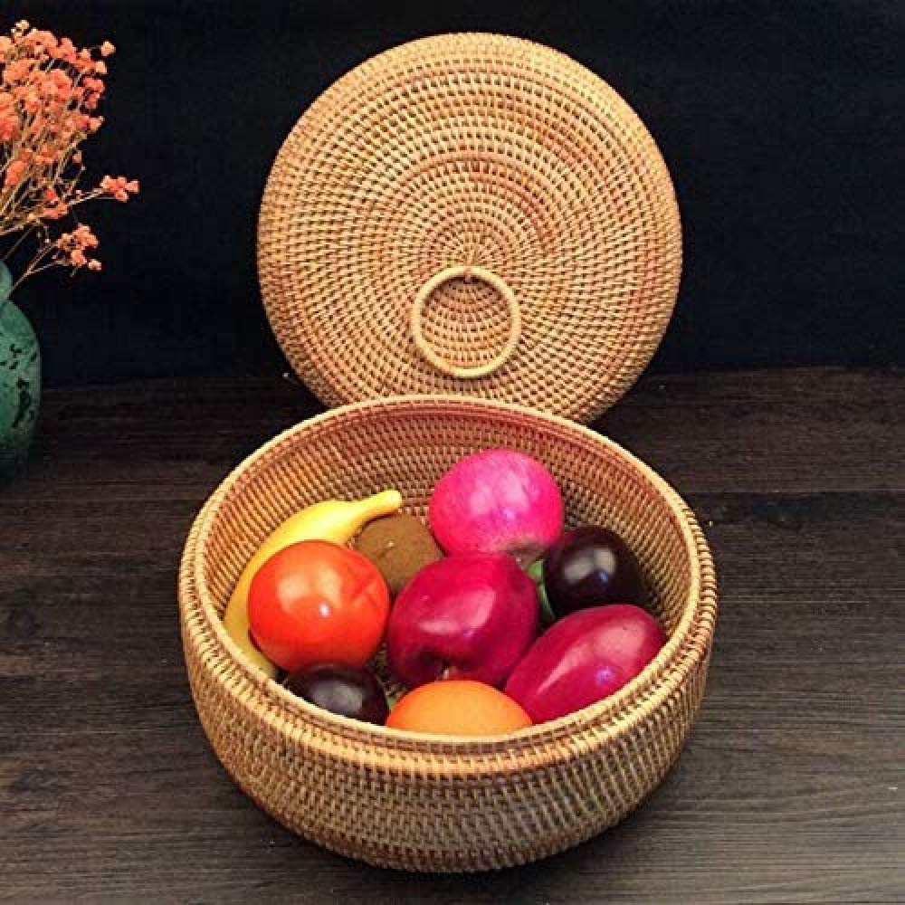 Autumn Rattan Woven Round Fruit Basket - Dried Fruit Storage Container with Lid for Candy, Snacks & Desserts | Perfect for Kitchen, Pantry & Dining Table Decor