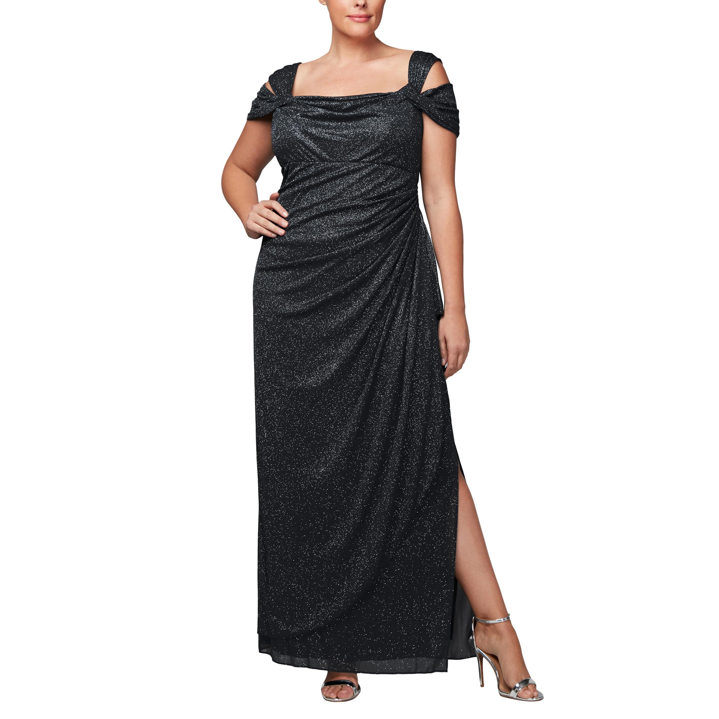 Alex Evenings Women's Plus Size Cold Shoulder Mother of The Bride Dress with Ruched Skirt - Elegant Formal Gown for Weddings, Special Occasions & Evening Events