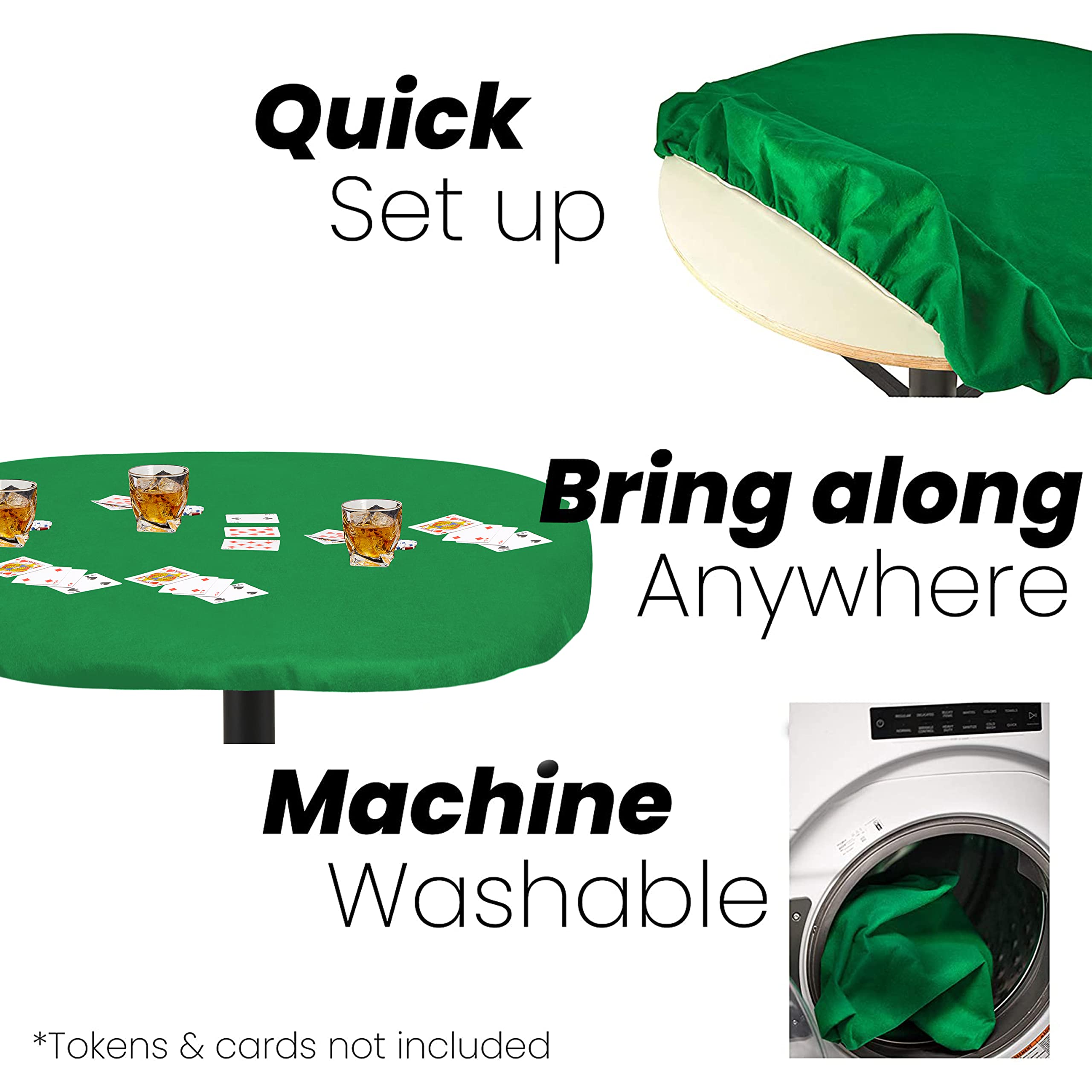 Premium Elastic Felt Card Game Table Cover for Poker, Mahjong, Dominoes & Board Games - Fits 48x68 Inch Oval Tables (Green) - Perfect for Game Nights, Casino Parties & Family Gatherings
