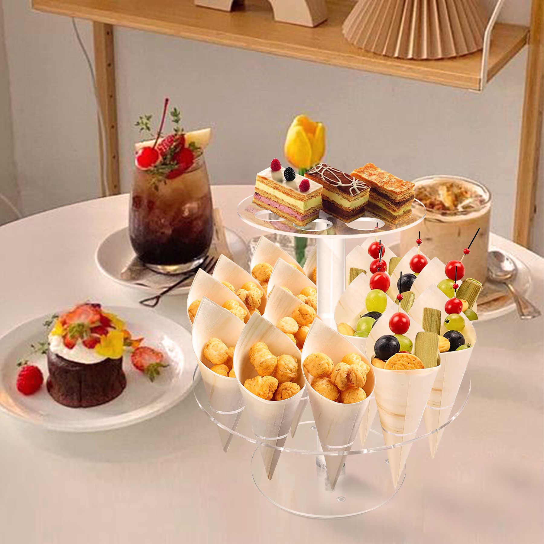 2-Tier Acrylic Ice Cream Cone Holder with 24 Holes - Perfect for Waffle Cone Display & Dessert Shop Organization - Ideal for Ice Cream Parlors, Bakeries, and Candy Stores