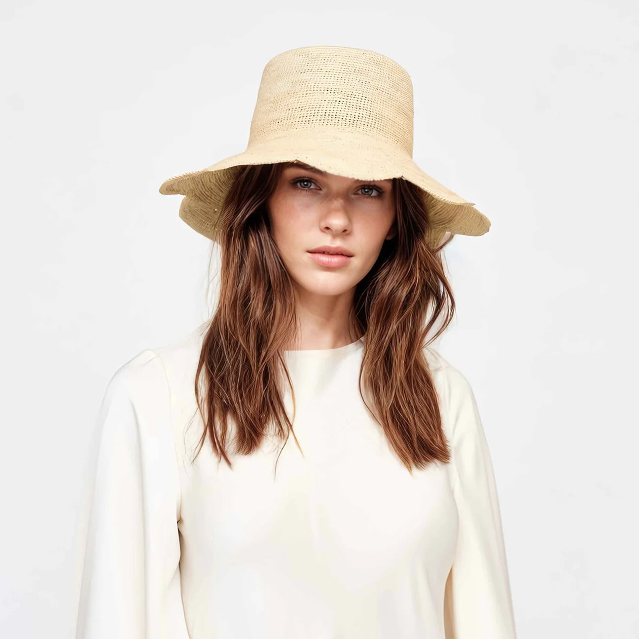 Freya Women's Scallop Crochet Bucket Hat - Summer Beach Sun Hat with Wide Brim for UV Protection - Perfect for Beach Vacations, Music Festivals and Outdoor Activities
