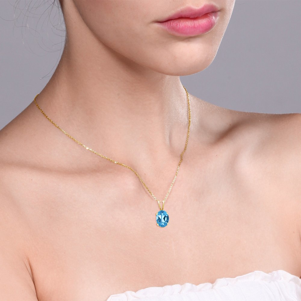 14K Yellow Gold 8X6MM Oval Birthstone Pendant Necklace for Women - Personalized Fine Jewelry Gift for Mom, Wife | 18 Inch Gold Rope Chain | Elegant Everyday & Special Occasion Wear