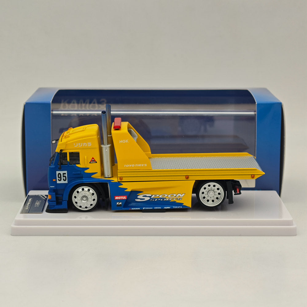 1:64 Scale SH Kamaz Spoon Sports Flatbed Tow Truck Yellow Diecast Model Car - Limited Edition Collectible for Racing Fans & Display Showcase