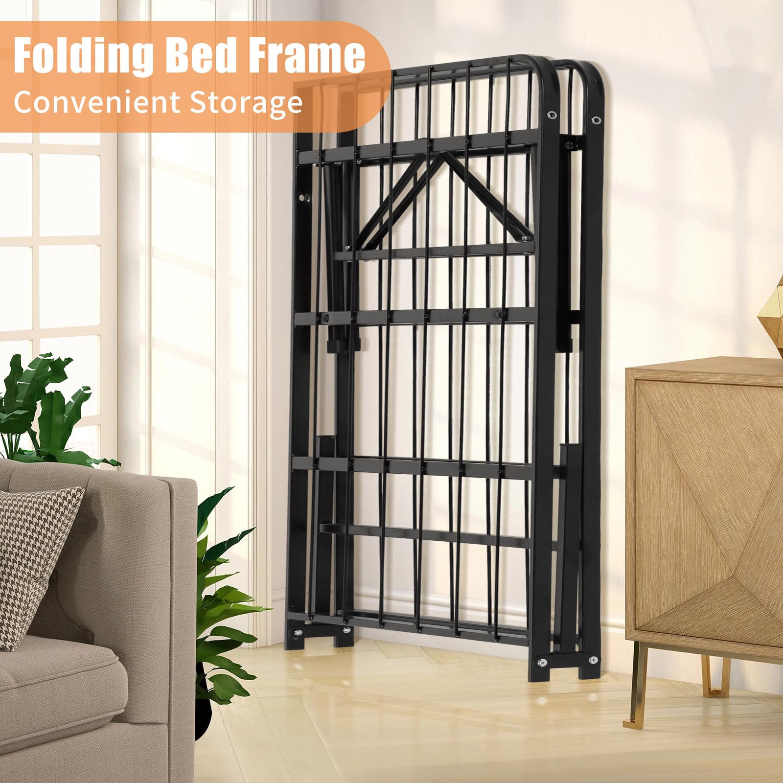 BLKMTY Twin Size Foldable Metal Platform Bed Frame - Heavy Duty Steel Slat Support for Mattress, No Box Spring Needed, Noise Free, Holds Up to 500lbs - Black | Perfect for Small Spaces, Guest Rooms & Dormitories