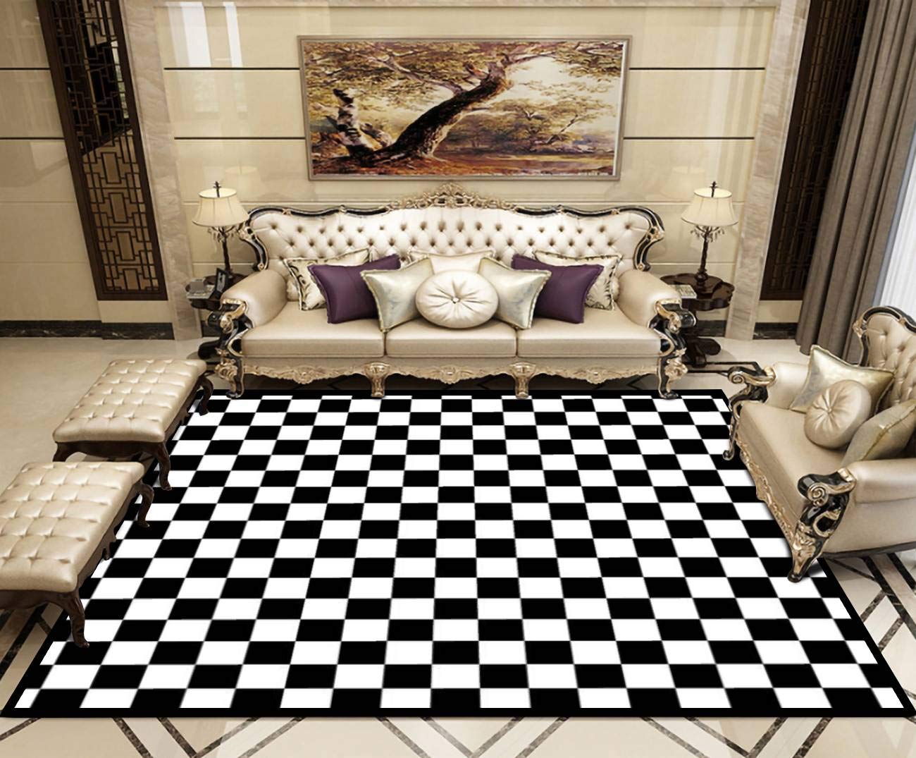 Black and White Checkerboard Rug 6x9 - Modern Geometric Accent Carpet, Non-Slip Washable Area Rug for Living Room, Bedroom, Kitchen, Dorm & Nursery - Perfect for Teens Room, Classroom and Entryway Decor