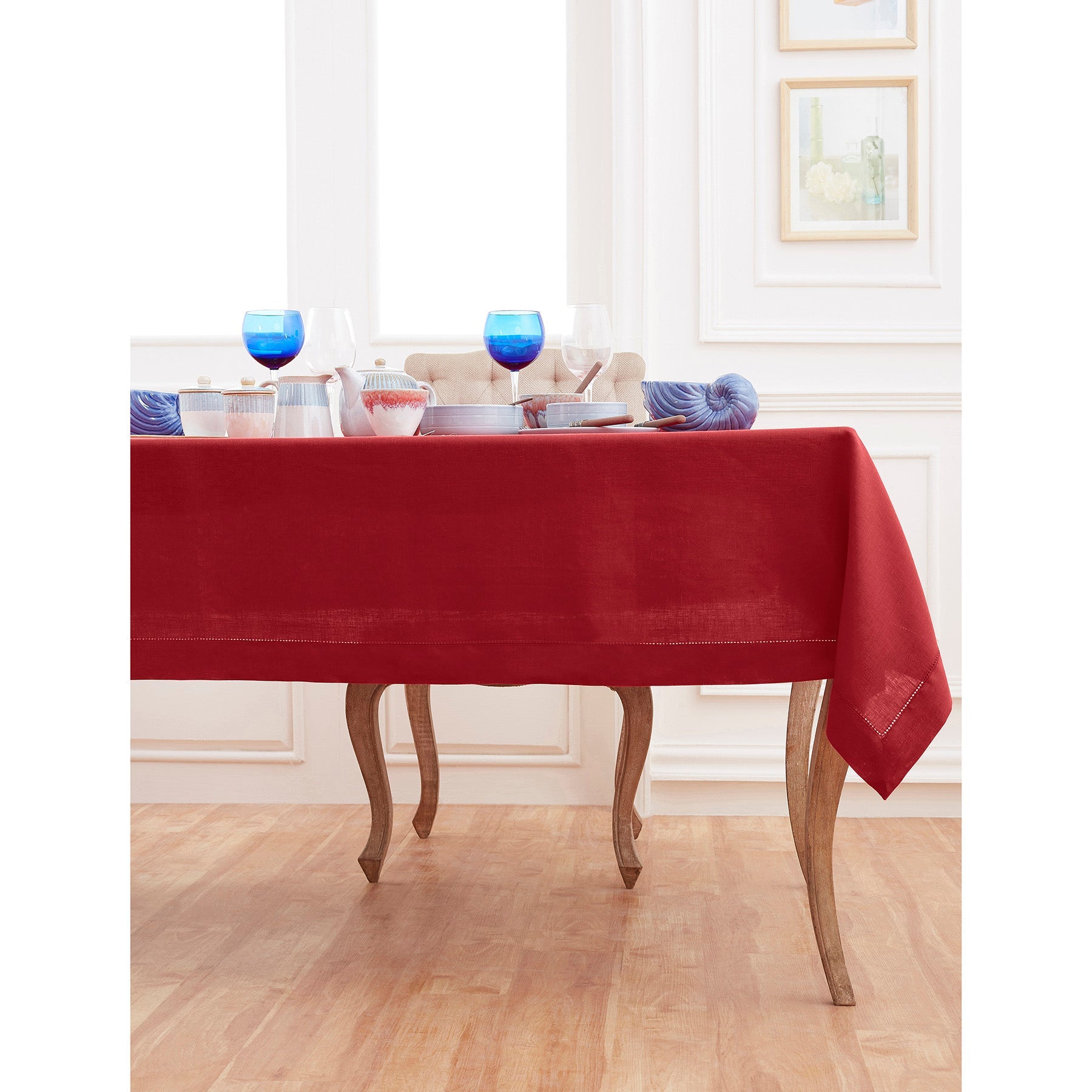 Elegant Classic Hemstitch Tablecloth - Premium Cotton Linen Dining Table Cover for Formal Dinners & Special Occasions